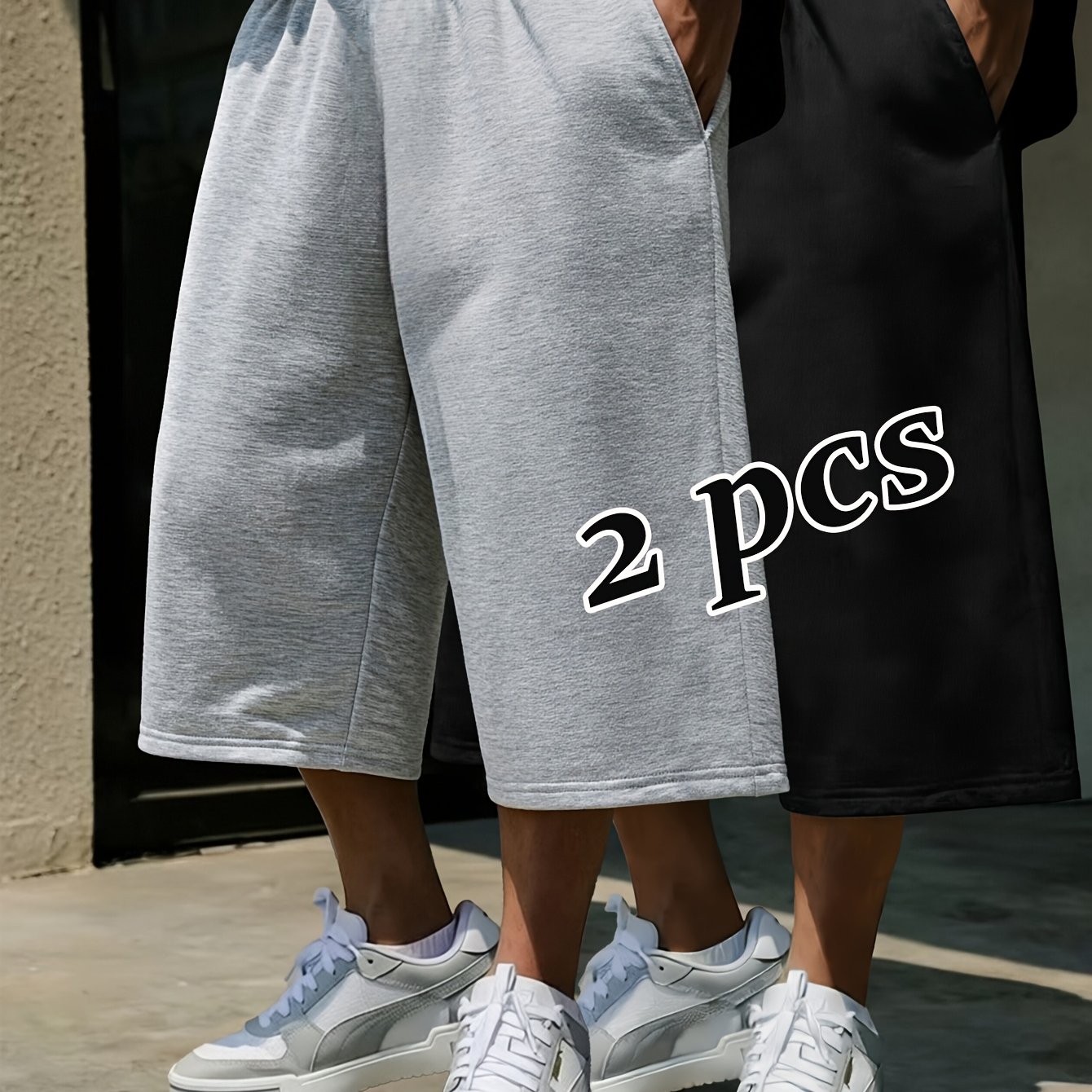 TEMU 2pcs Set Of Men's Loose And Casual Shorts, Featuring A Straight-cut Design, Fashionable And Versatile Mid-length Shorts 2pcs Set! Style,