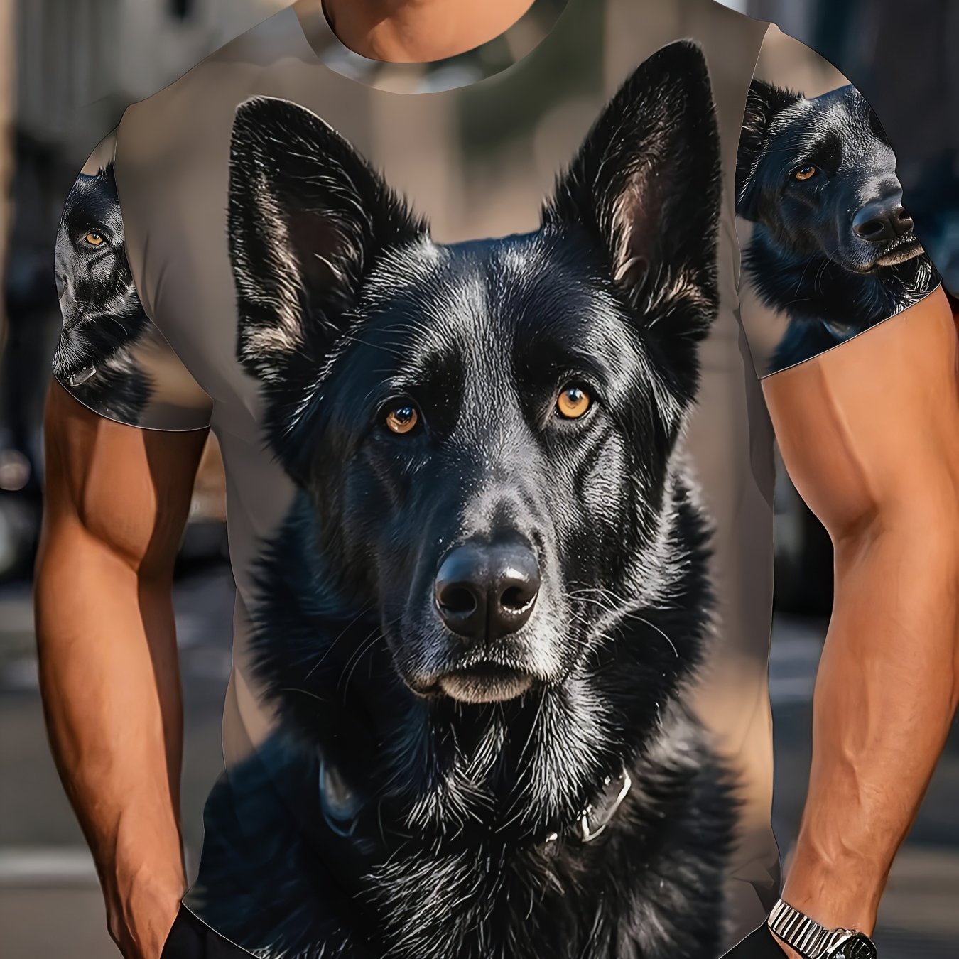 TEMU Black German Shepherd Print Men Is T-shirt Casual Outdoor Wear For Dog Lovers Perfect Gift For Father Is Day Birthday Mas And Pet Enthusiasts