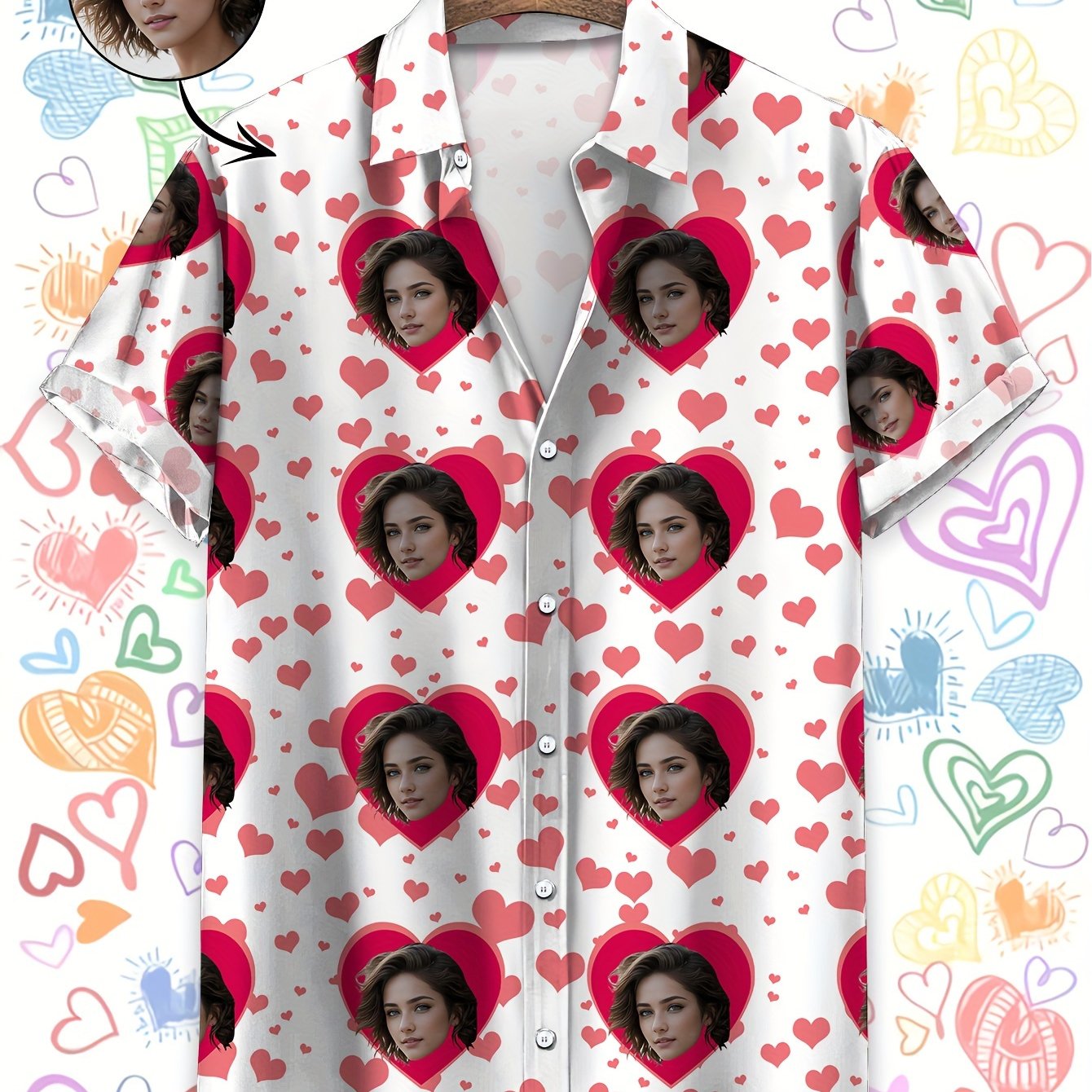 TEMU Customized Love Face Lover Couple Hawaiian Shirts