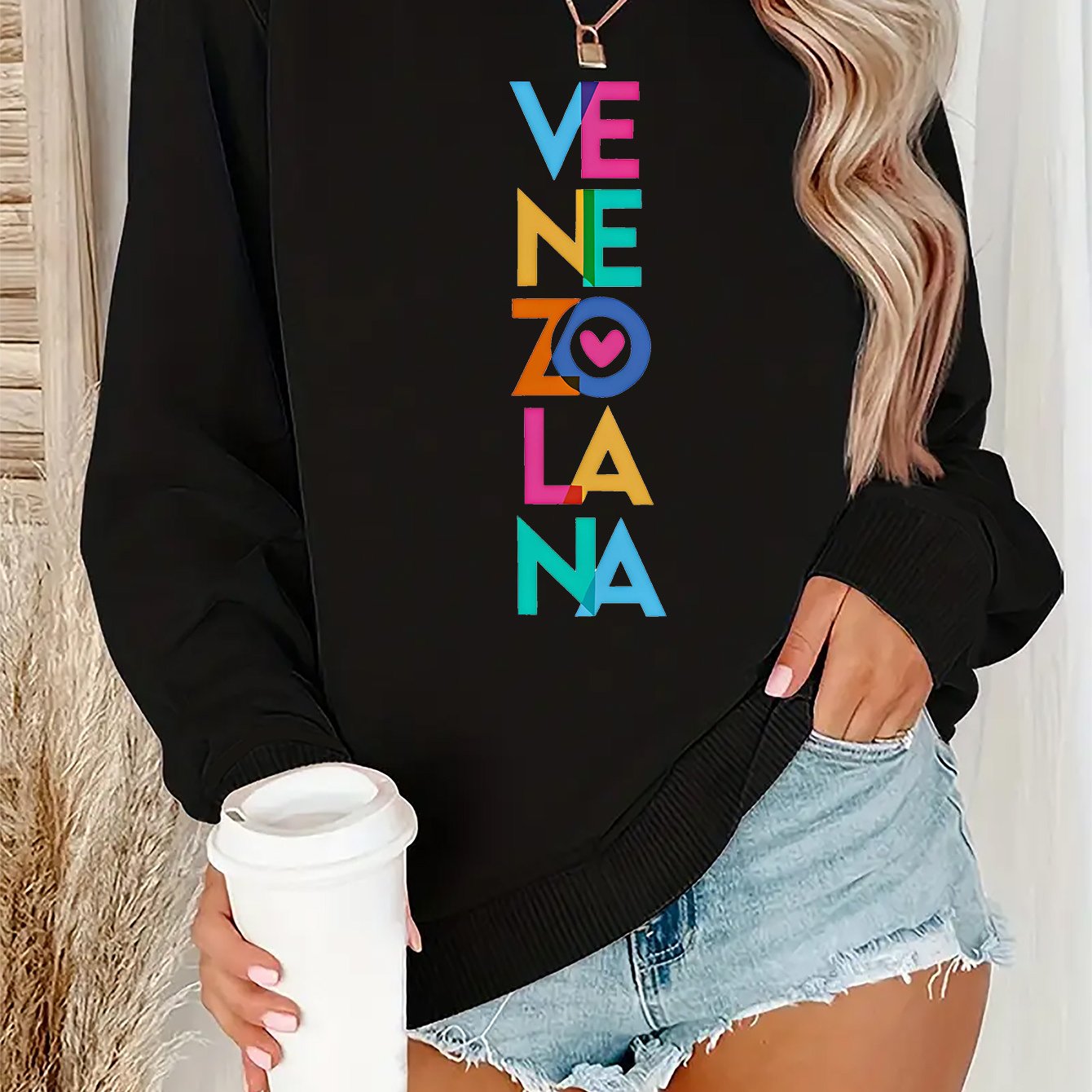 TEMU Sudadera con estampado de , sudadera casual de cuello para invierno y otoño, ropa de mujer