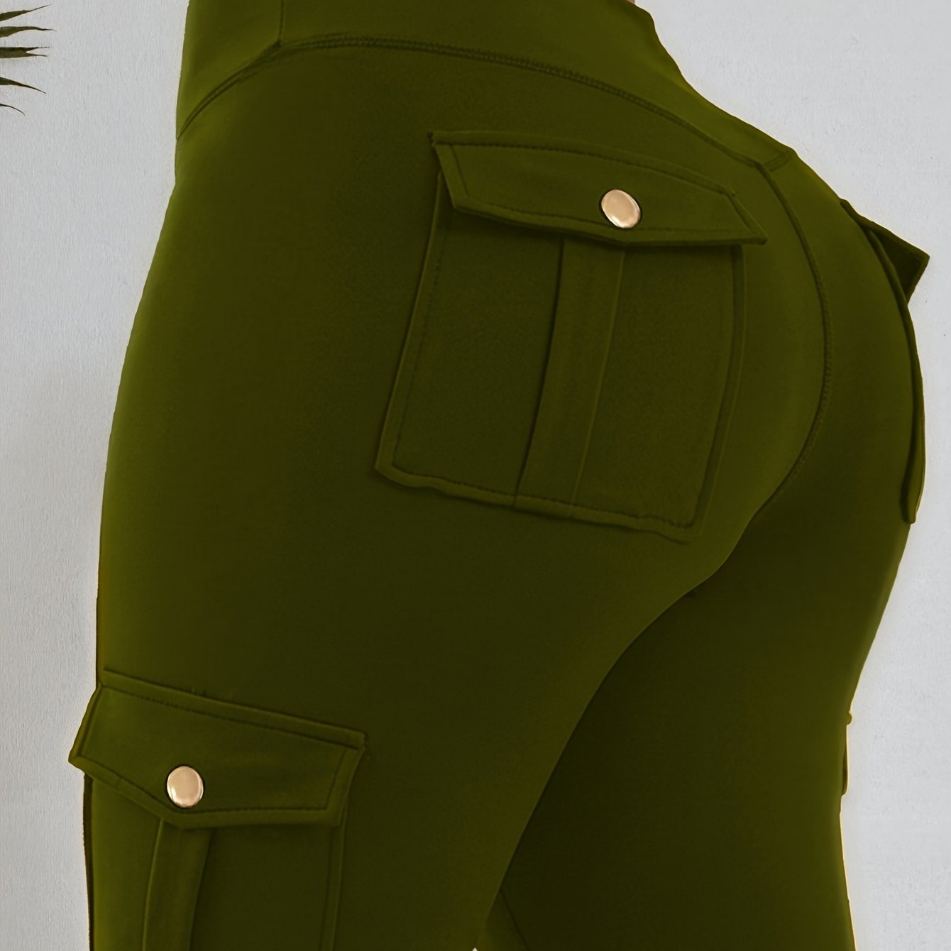 TEMU Pantalon de yoga cargo à taille haute et jambe fuselée pour femme, couleur unie, multi-poches, pour /été, convient à toutes , extensible,