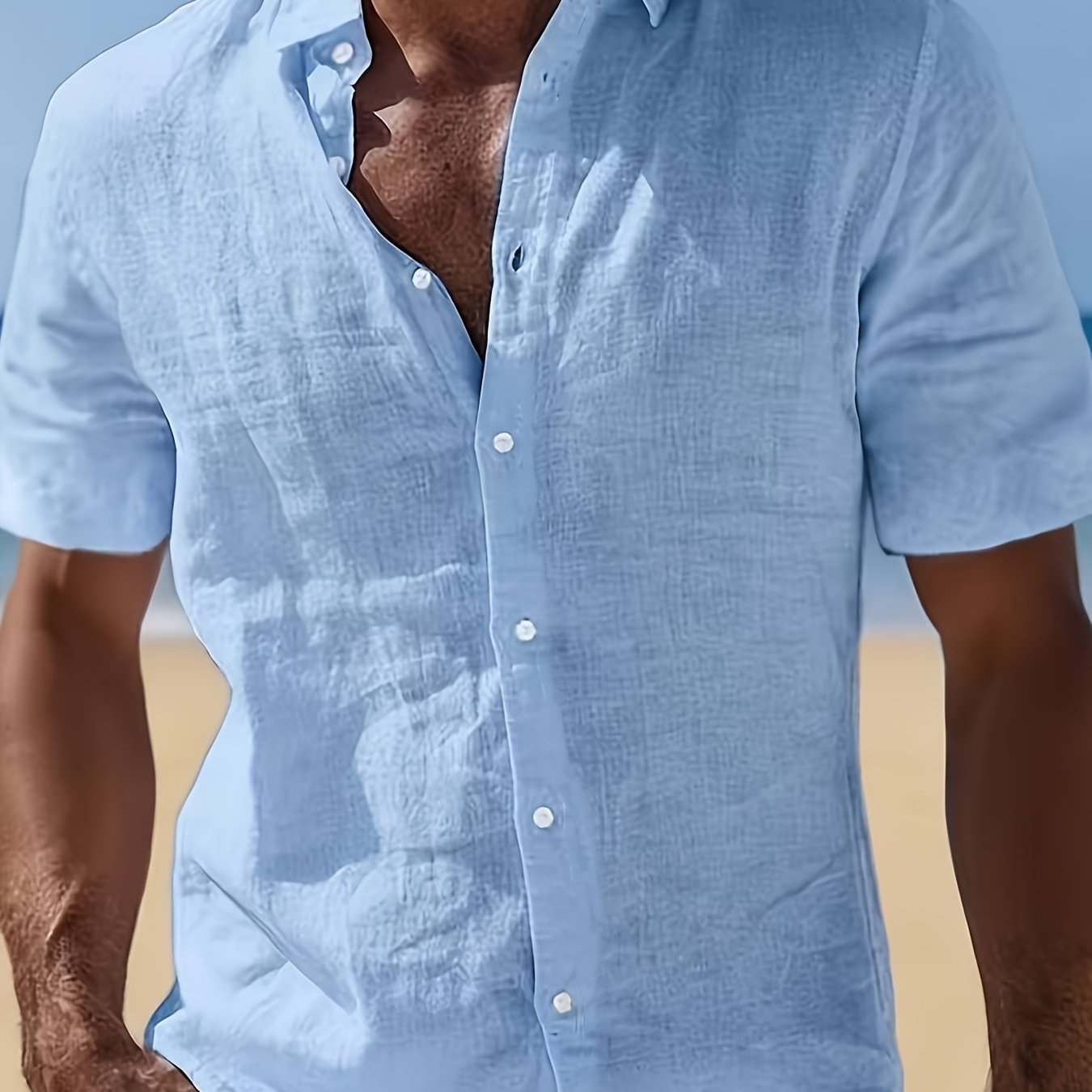TEMU Chemise décontractée à manches courtes et à pour homme, couleur unie, look pour l'été, style vacances à , polyvalente et confortable pour les ,