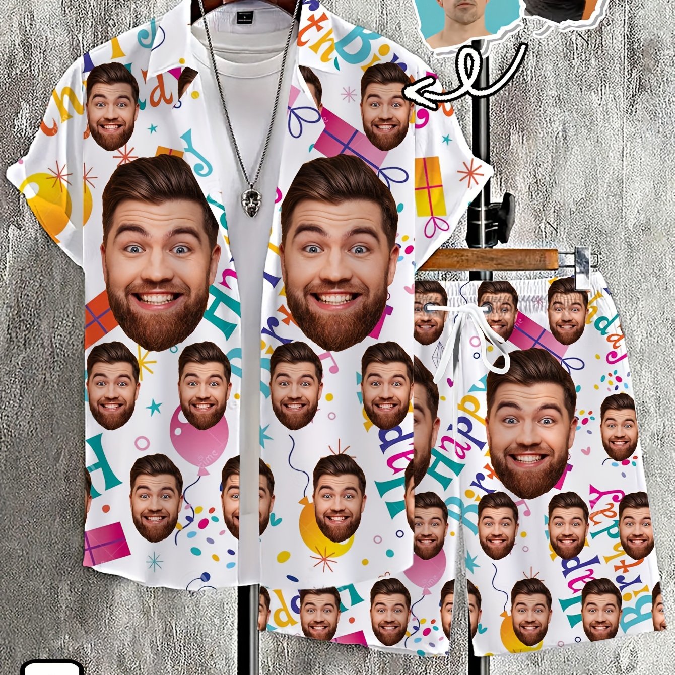 TEMU Custom Short-sleeve Shirt And Shorts Set For Men (happy Birthday)