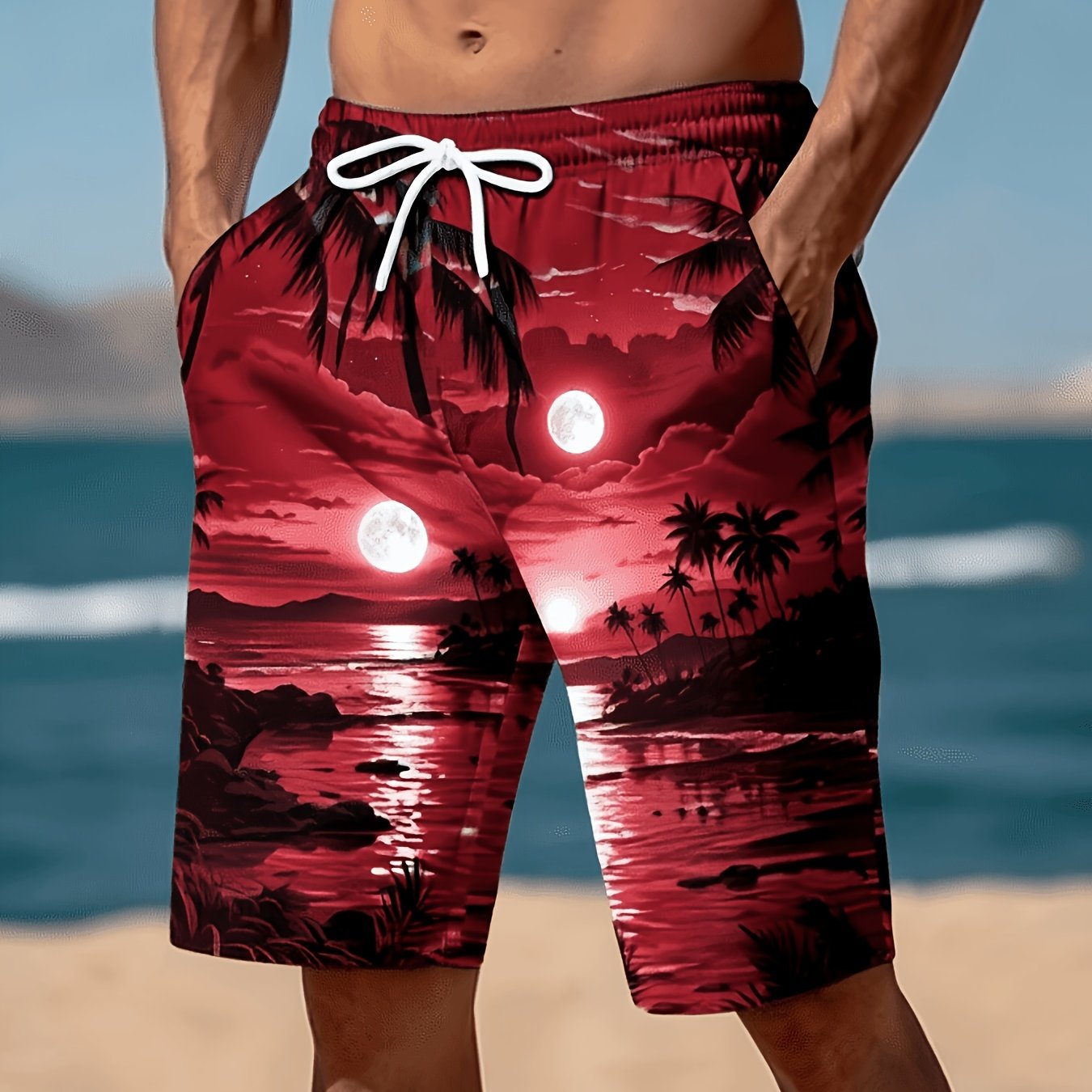 TEMU Plus Size Men's Summer Fashion Beach Shorts, Plus Size