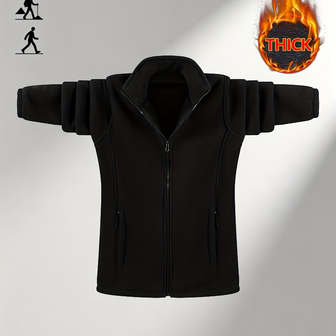 TEMU Men's Oversized Fleece Jacket For Autumn And Winter, Thickened And Warm, Casual Outerwear, Plus-size Cardigan, Comfortable Sweatshirt, Sports