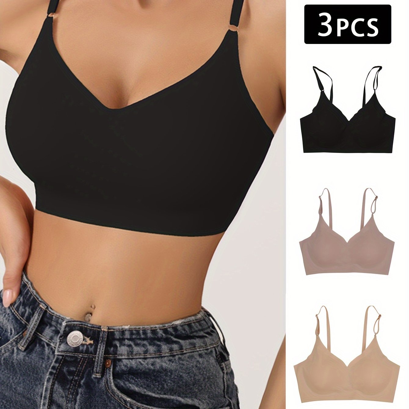 Seamless Solid Lingerie Set Comfortable Soft Wireless Bra - Temu