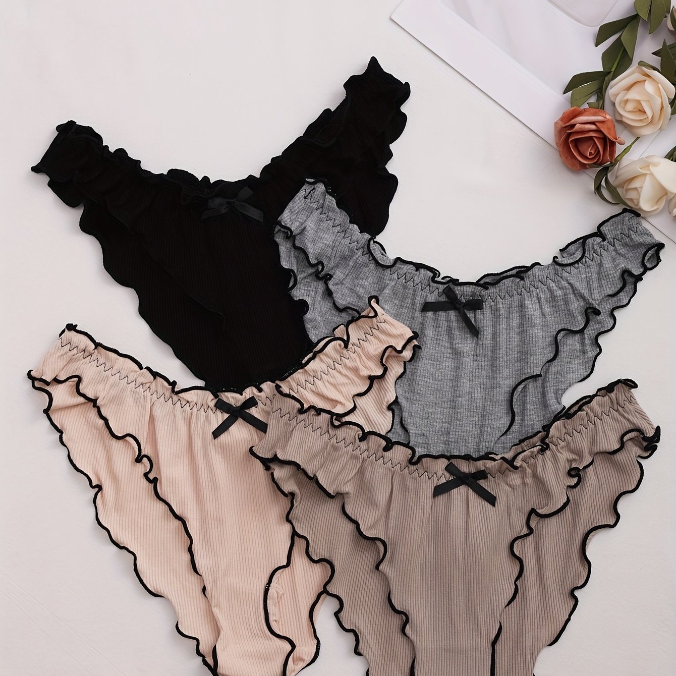 4pcs Women's Bowknot Triangle Panties