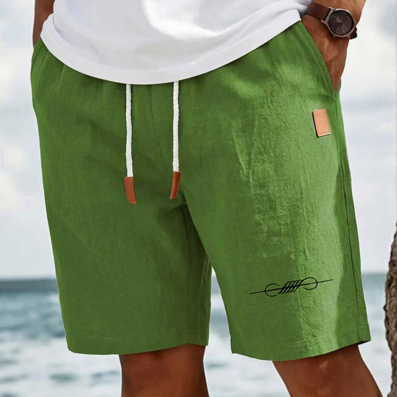TEMU Men's Linen Shorts, Summer Drawstring Pocket Shorts, Elastic Waistband, Solid , Comfortable And Breathable, Classic And Stylish For Casual Daily