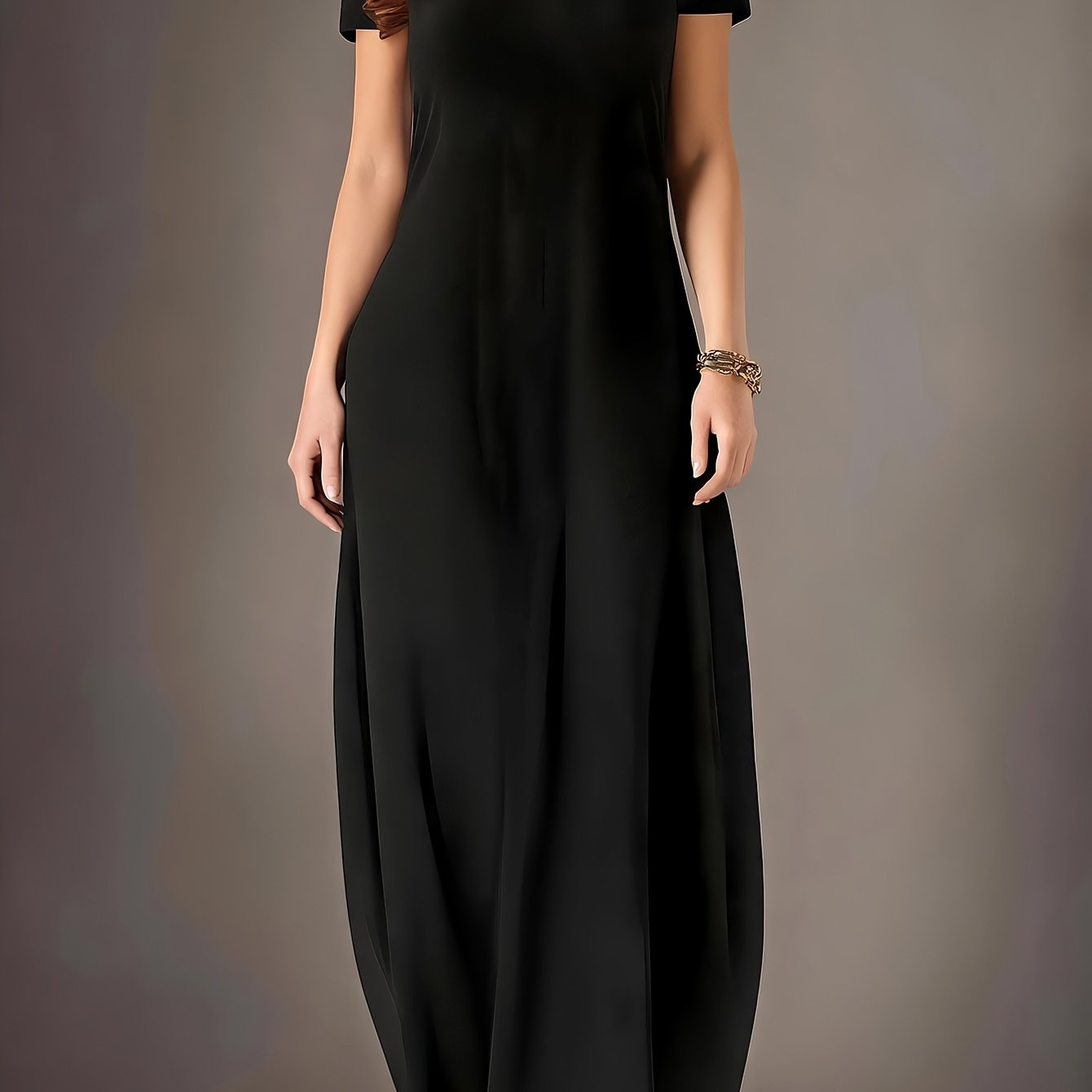 TEMU V-neck New Summer Solid Color Short Sleeve Long Dress Nightgown, Casual Comfortable Dress Skirt, Easy Premium Solid Color Dress For Summer
