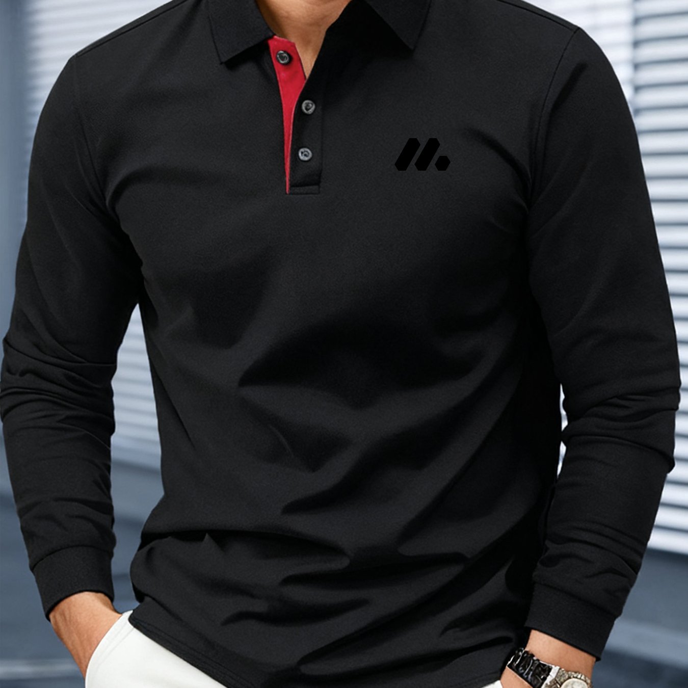 TEMU Minimalist Geometric Print Design Long-sleeve Shirt, Casual, Business, Sporty, Durable Fabric, Fashionable Shirt