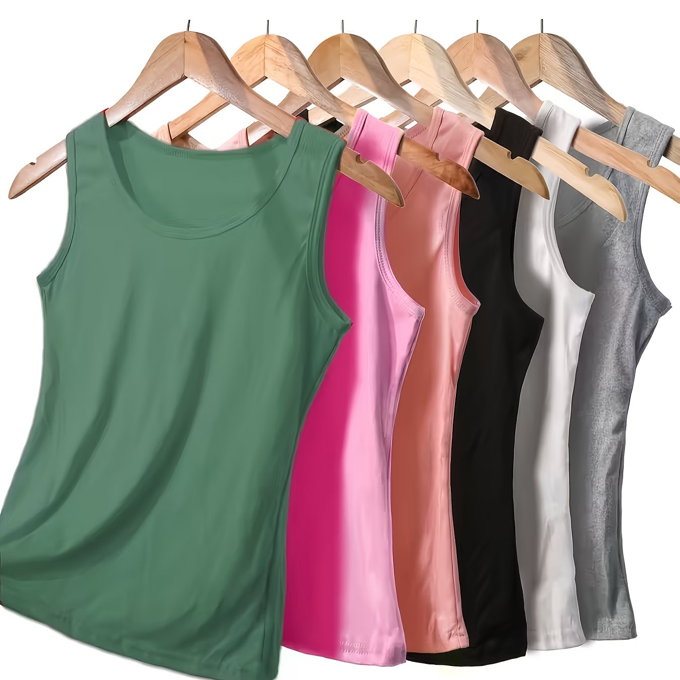 TEMU 6-pack Women' Color Camisoles, Basic Layering Tops, Stretchy Sleeveless Shirts For Women, Casual Versatile Fit, Home & Layered Outfits For