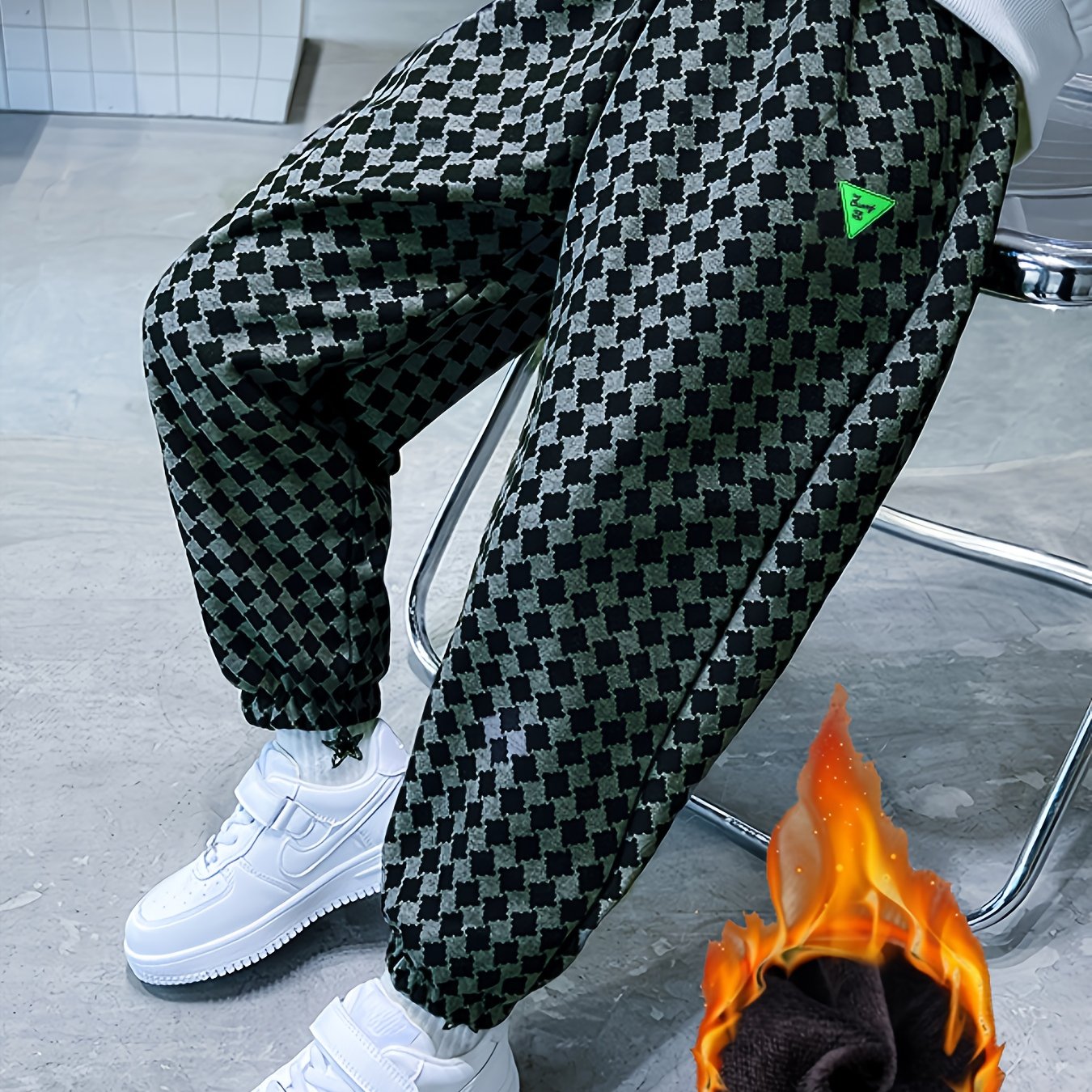 Boys' Autumn Winter Casual Athletic Fashion Check Fleece Thickened Warm Long Pants, For Outdoor