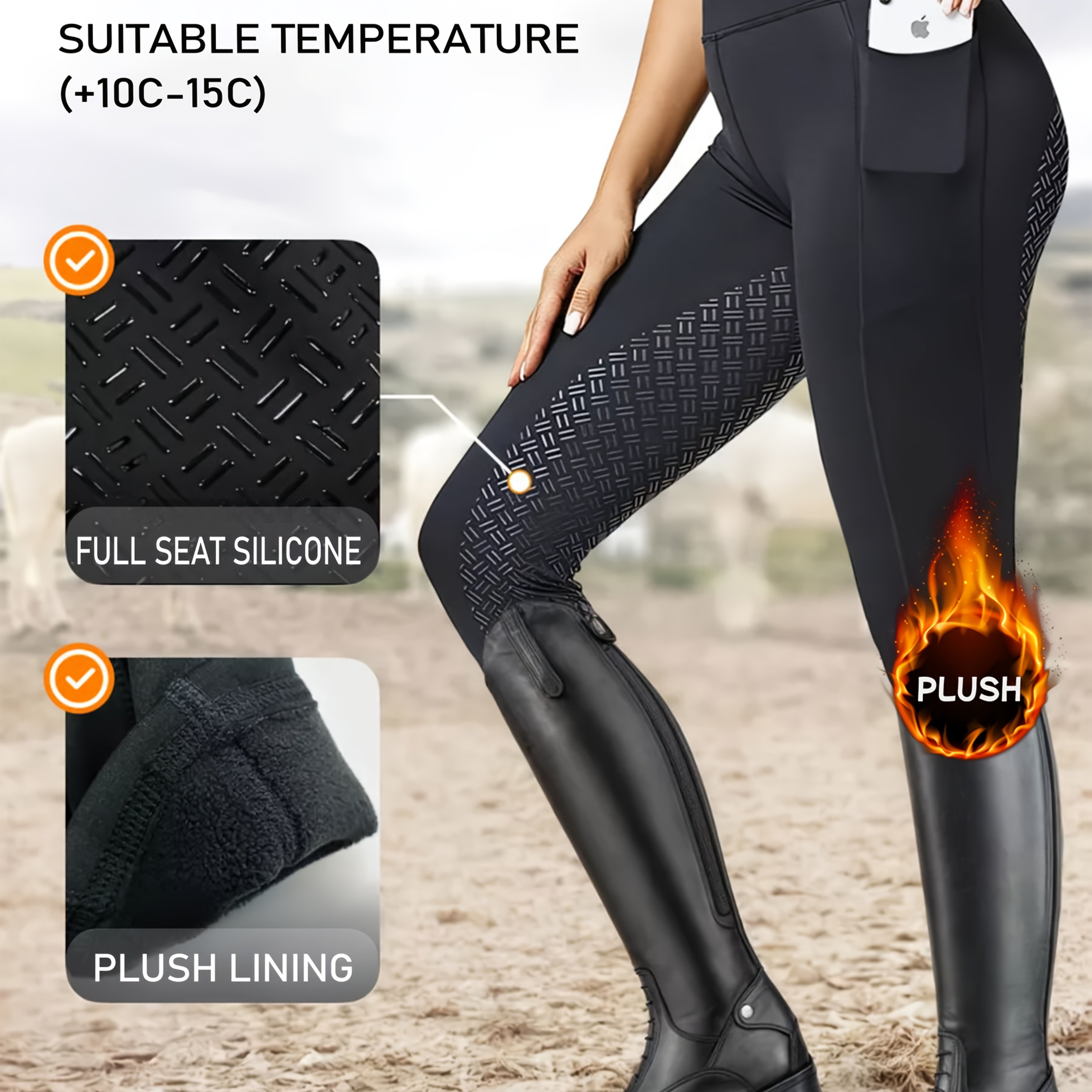 Women's High Waist Riding Pants High-quality Fleece Fabric With Good High Waist Design Waist Protection Provides Continuous For In Cold Weather With Pockets
