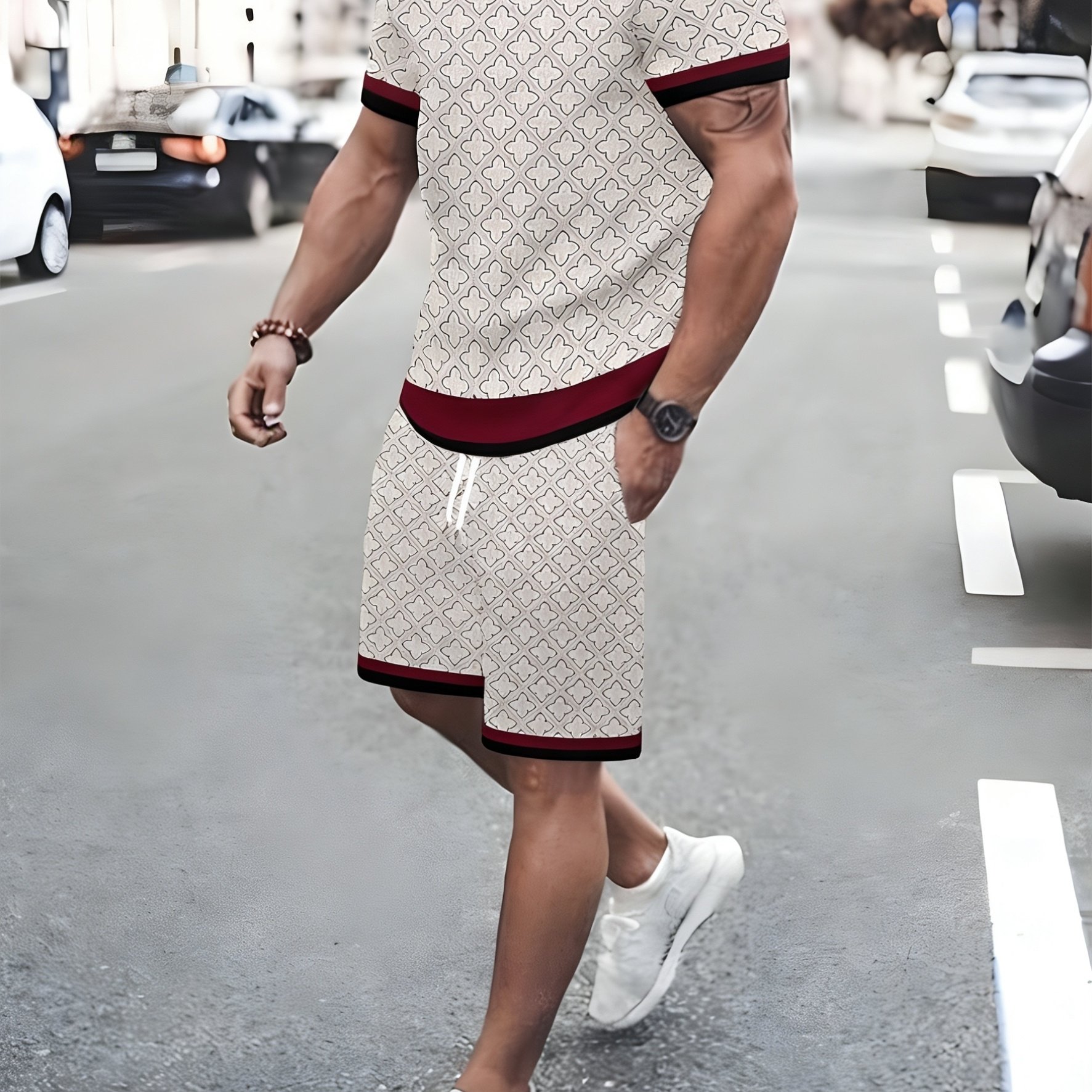 Summer Men's Suit, Style, Trendy Men's Outdoor Round Neck Short Sleeve And Shorts 2pcs Set