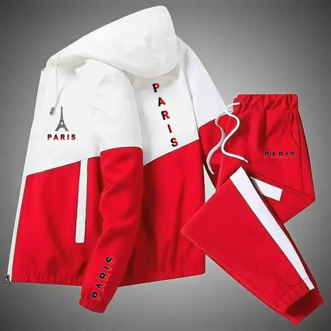 Image of Men's Casual Sports Suit 2pcs Set - Long-sleeved Hooded Jacket + Drawstring Trousers ( Optional)