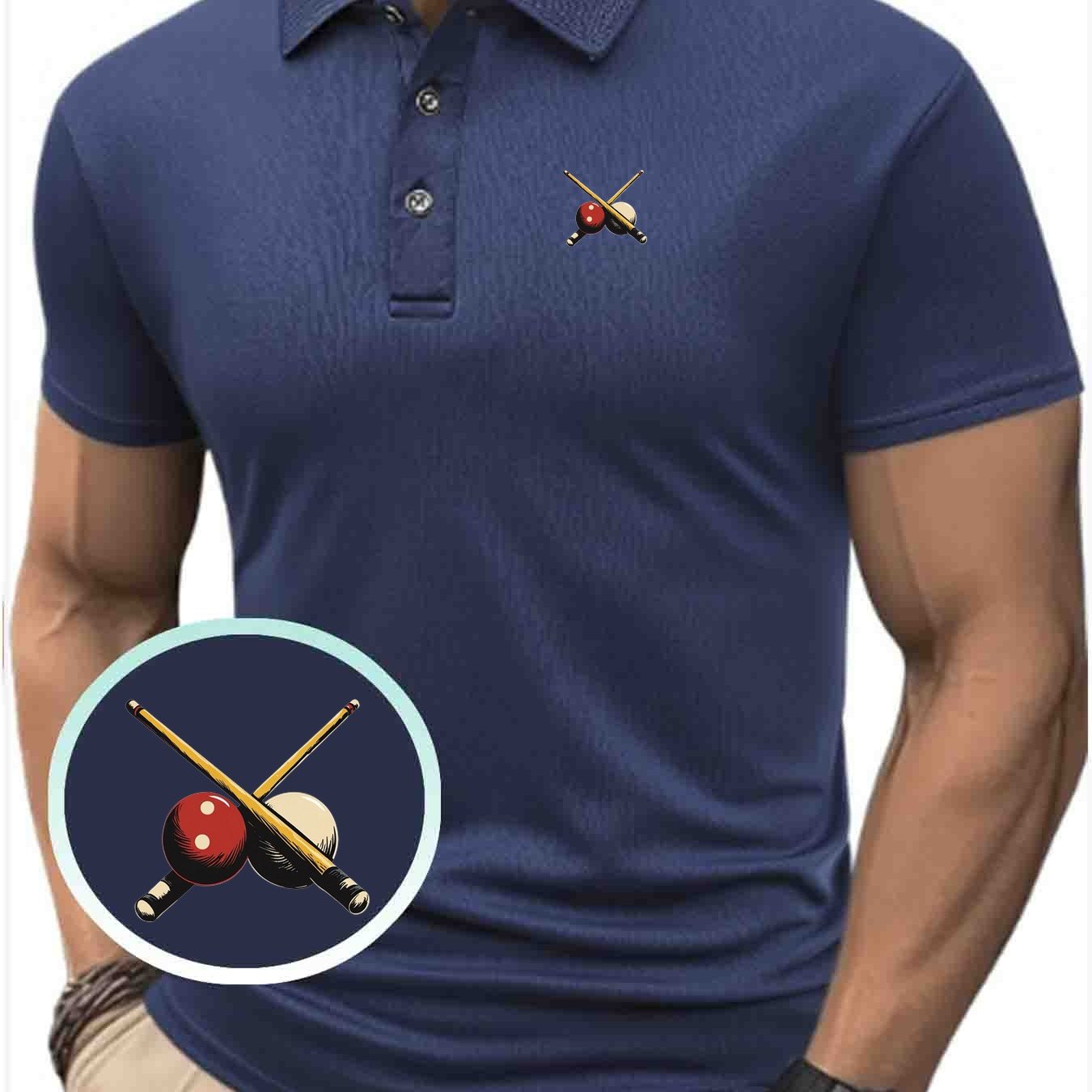 TEMU Men's Quick-dry Shirt, Billiards And Cue Pattern Print, Moisture-wicking And Breathable Summer Thin Mesh Short Sleeve, Business Casual Athletic
