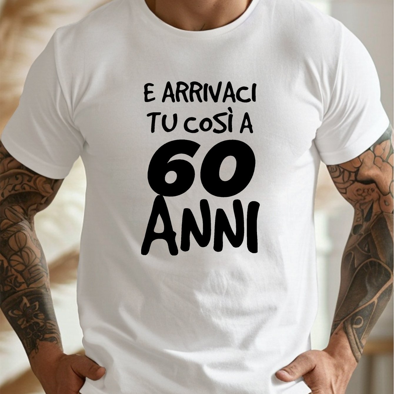 TEMU 60-year-old Men's Short-sleeved Round-neck T-shirt With Italian-style Funny Patterns, A Lightweight Casual Top For Summer