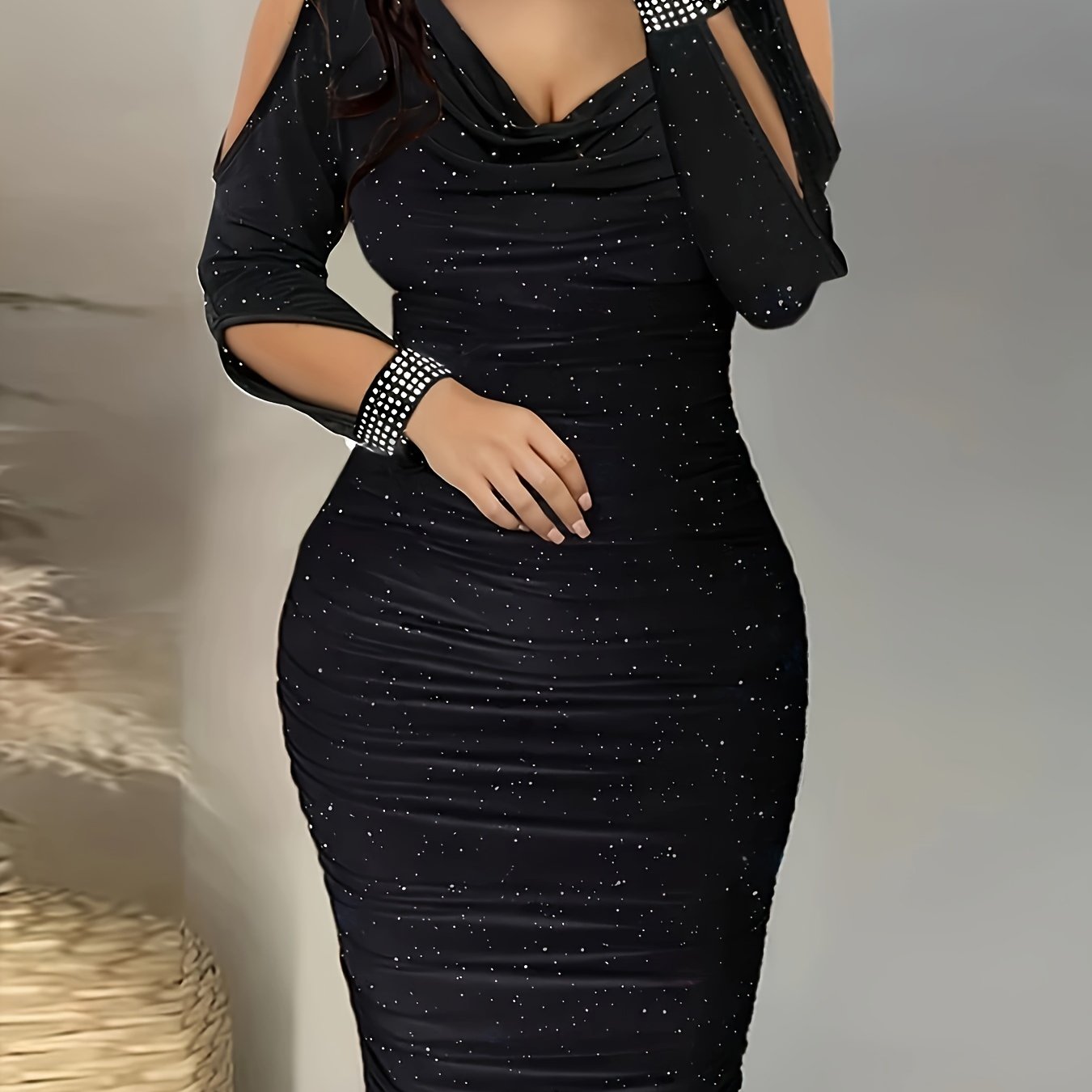 Image of Elegant Women's V-neck Cold Shoulder Dress