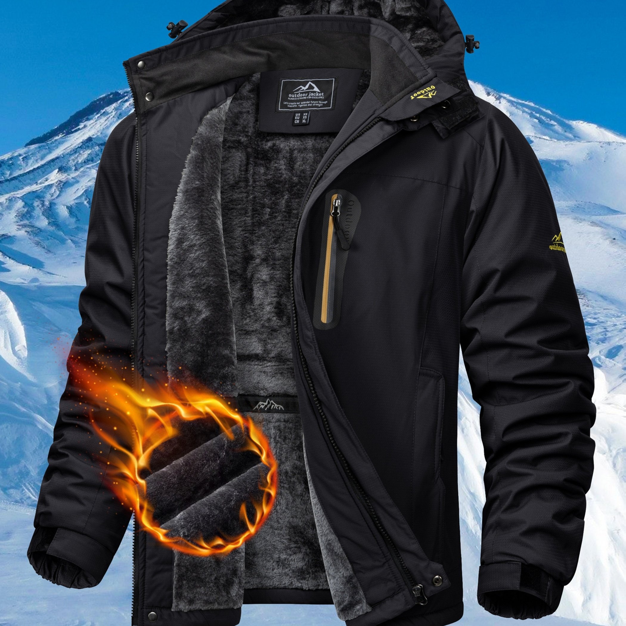 Men's Winter Warm Fleece Lined Jackets Ski Thermal Outdoor Coats Heavyweight Multi-pockets Sport Parka Hiking Camping Fishing Climbing Jogging Snowboarding