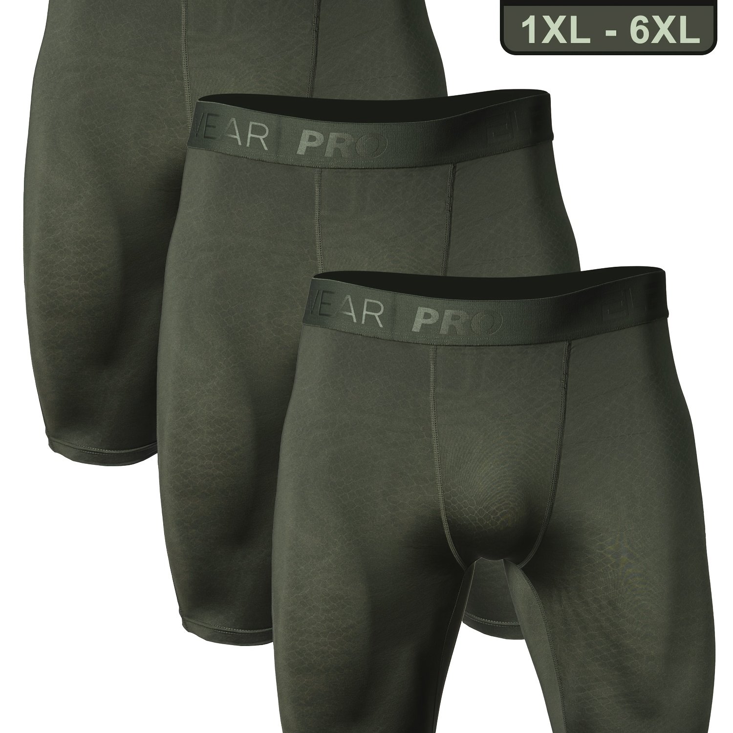 TEMU 3pcs Plus Size Men's Athletic Underwear, Pants With Side Pockets, Front Crotch Protective Pouch, Snake Print, Moisture-wicking, Quick-dry