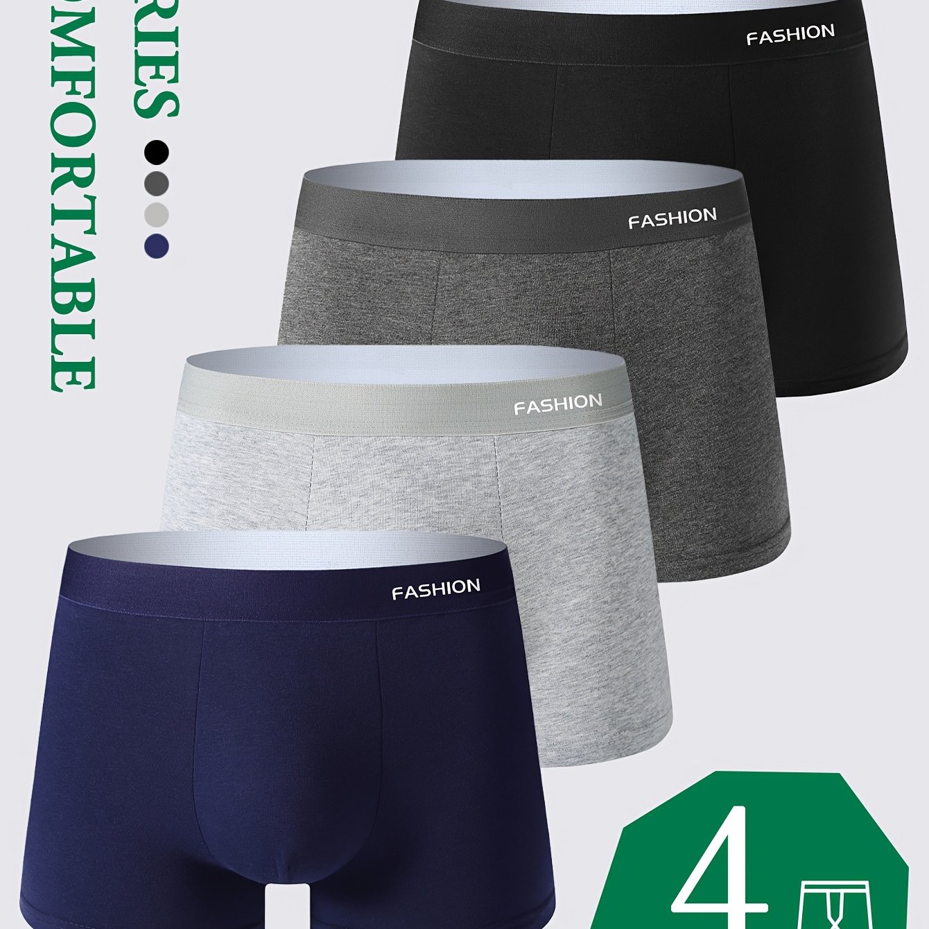 Image of Men's Trendy Solid Color Boxer Shorts, Plus Size Men's High-quality Breathable Fashion Underwear