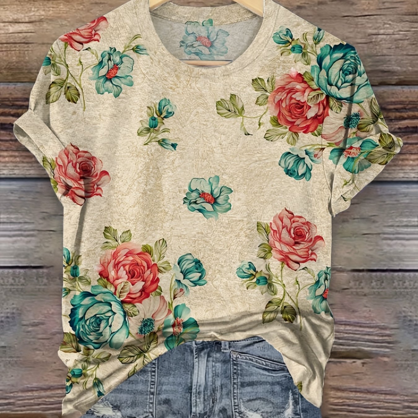 TEMU European And American Women's Fashion Printed Short Sleeve Casual T-shirt Soft Fabric Suitable For All