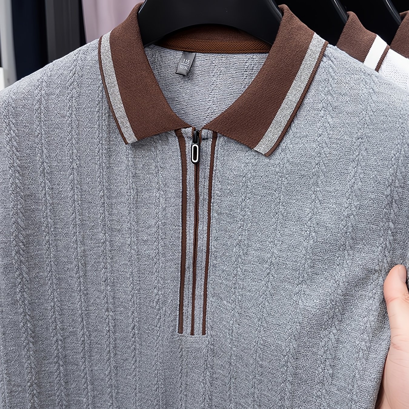 TEMU 2026 Men's New Lightweight Knitted Short-sleeve Sweater Features A Color-blocking Collar With A Half-zip Design, Breathable And Skin-friendly,