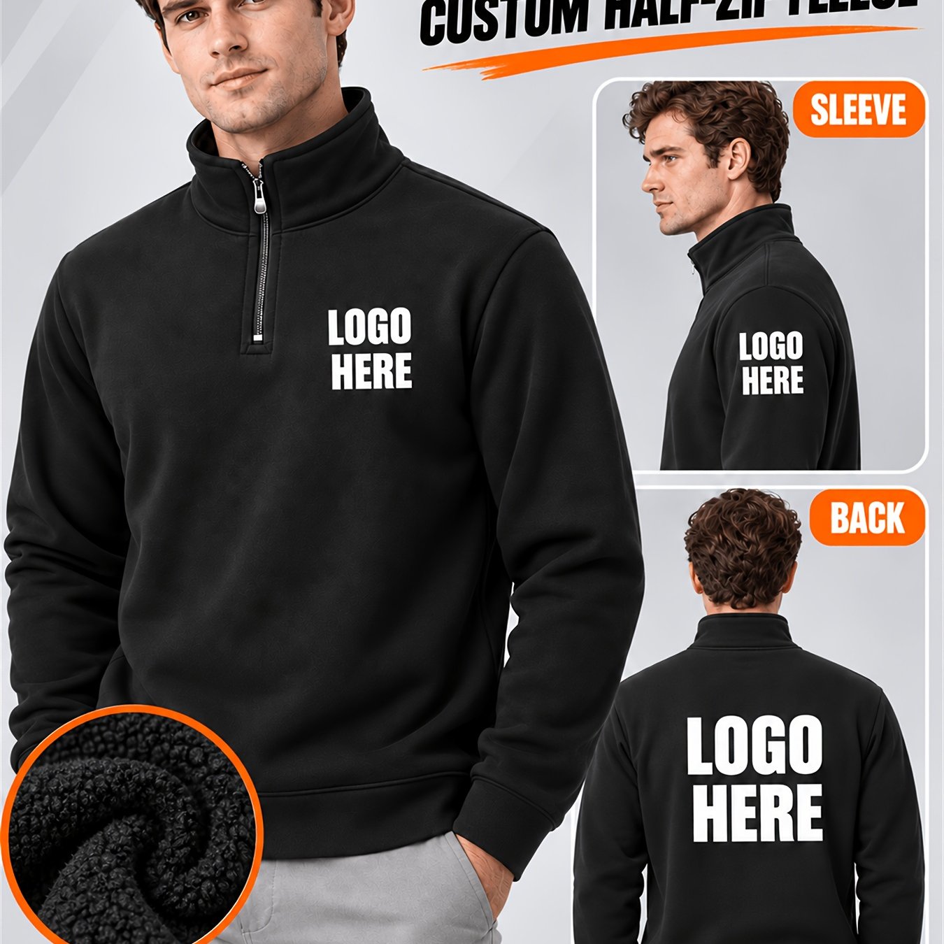 TEMU Christmas Holiday Custom Gift, 1pc Men's Lined Half-zip Sweatshirt, Collar Long Sleeve Pullover Top, Customization For Chest, Sleeve, And Back
