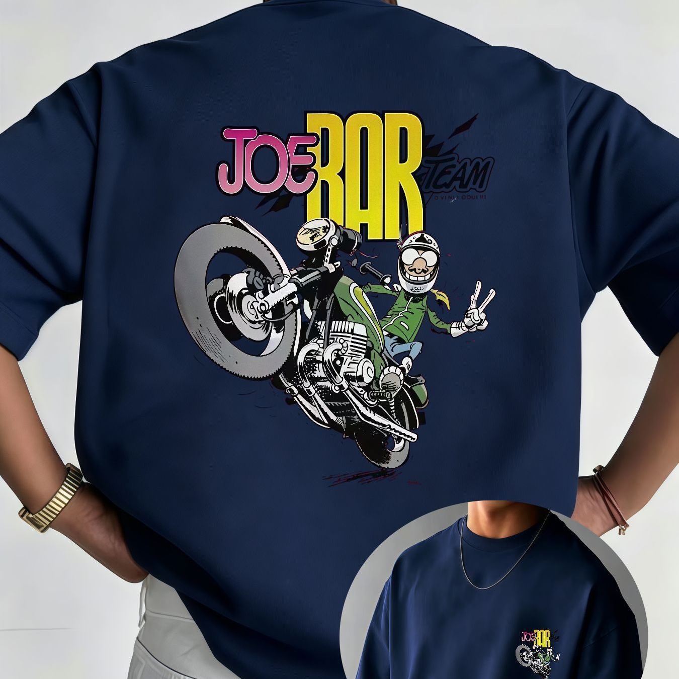 TEMU Men's Joe Rar Motorcycle Rider T-shirt - Joe Rar Lettering & Graphic, Casual Round Neck Short Sleeve Tee Suitable For - Wear, Machine Washable
