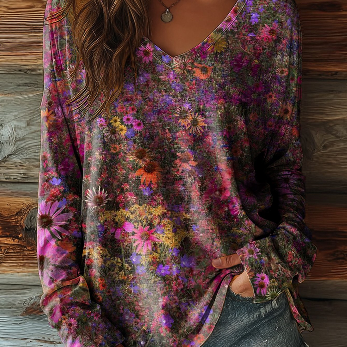 TEMU Plus Size - Plus Size - Autumn And Winter Plus Size Ladies' Fashion Round Neck Loose Casual Fashion Small Floral Long Sleeve T-shirt