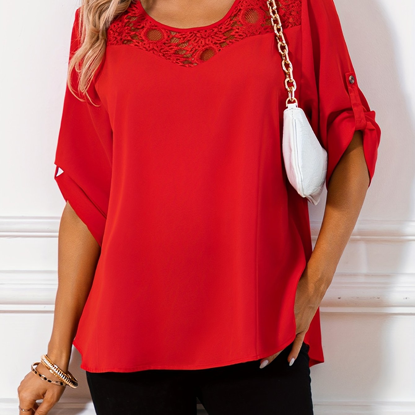Plus Size, Satin Mesh Paneled Plus-size Women's Top