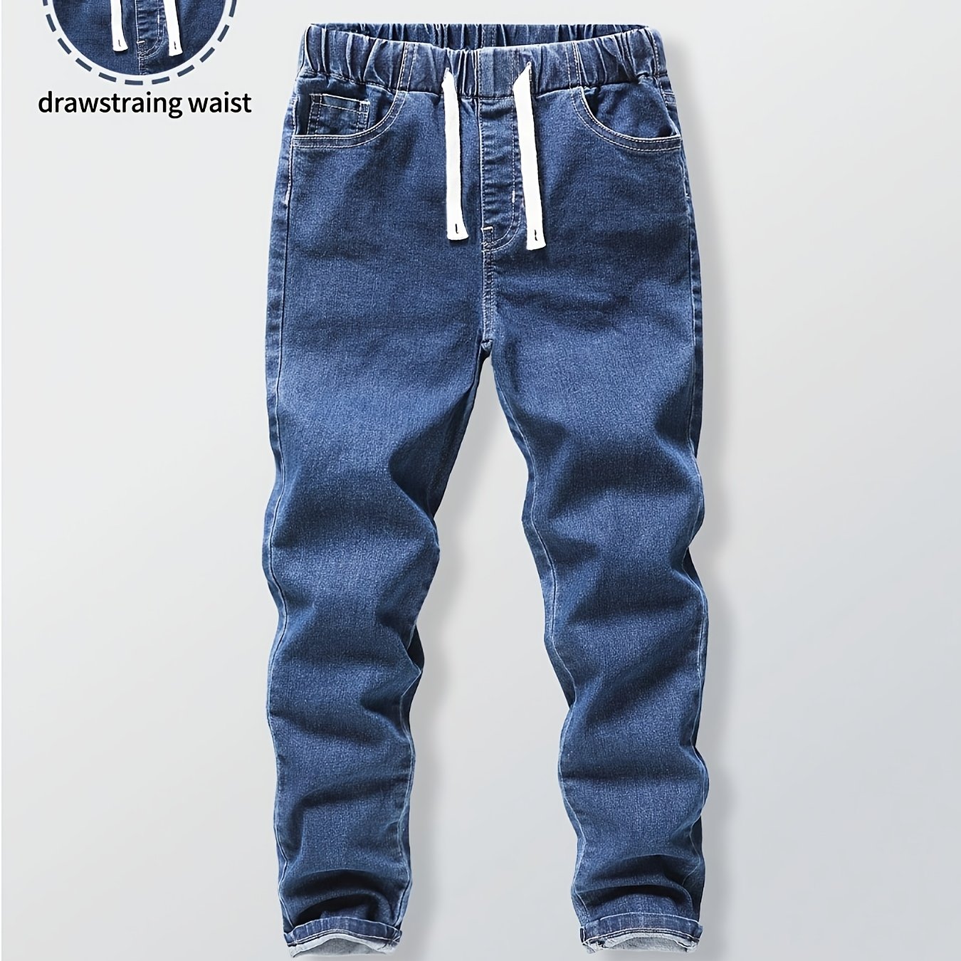 Boys' Jeans, Adjustable Drawstring Waistband Comfortable Slim Fit, Casual Denim Trousers, School, Campus, College Trendy Outfit, Wear