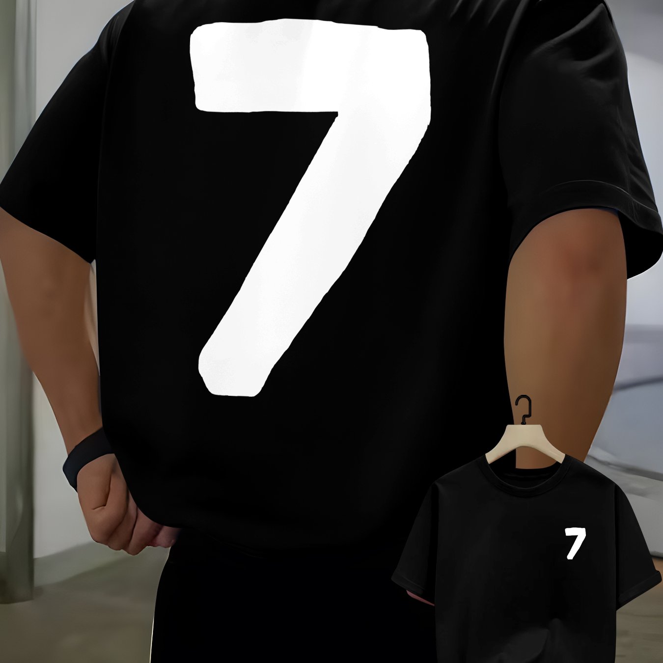TEMU Men's Casual T-shirt With Numbers On The Front And Back, Summer Round Neck Short-sleeve T-shirt For Men, Stylish And Versatile Short-sleeve
