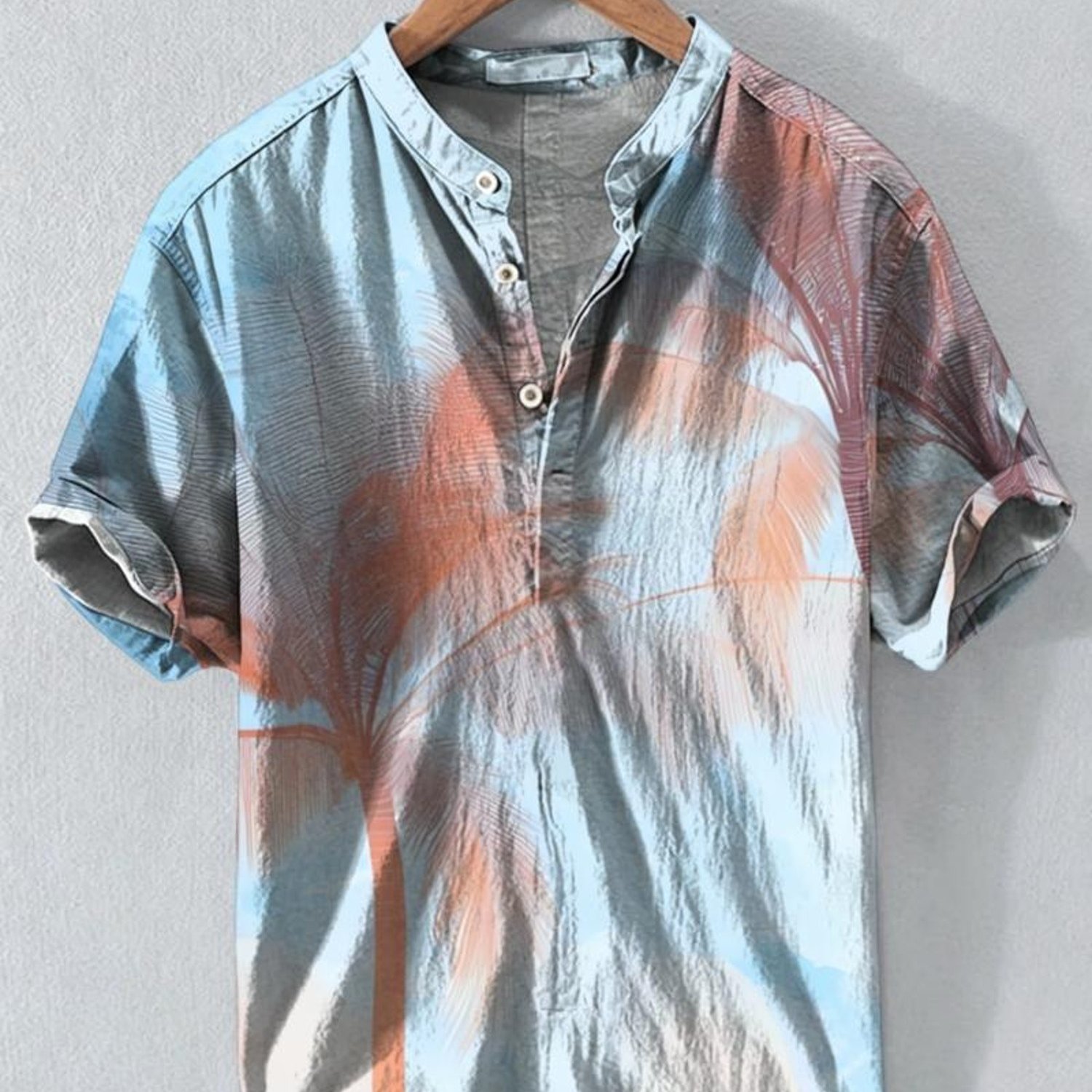 Image of Men's Fashion Shirt, Mixed Color, Multiple Specifications , Tropical Scene Design, Soft Pastel Fabric, , Suitable For Casual Wear, Perfect For Summer, Stylish & Breathable, Ideal For Daily Life &