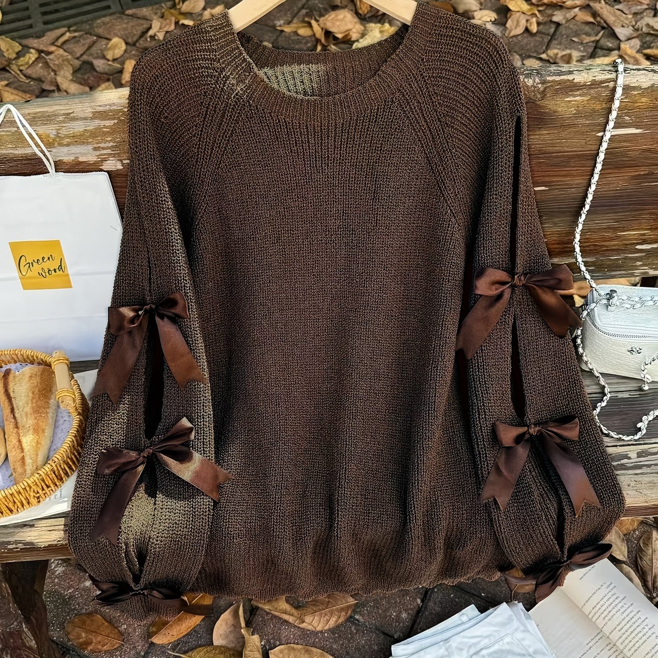 TEMU Autumn Winter Essential Fashion New Style Sweater Tie Bow Pullover Sweater