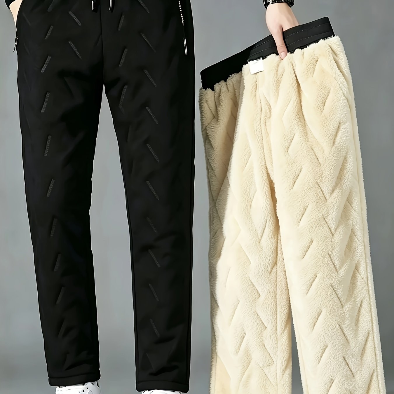 TEMU Pantalon décontracté pour homme doublé en polaire, pantalon long chaud et épais pour l'hiver - pour sports de , gym, usage , ski air, snowboard,