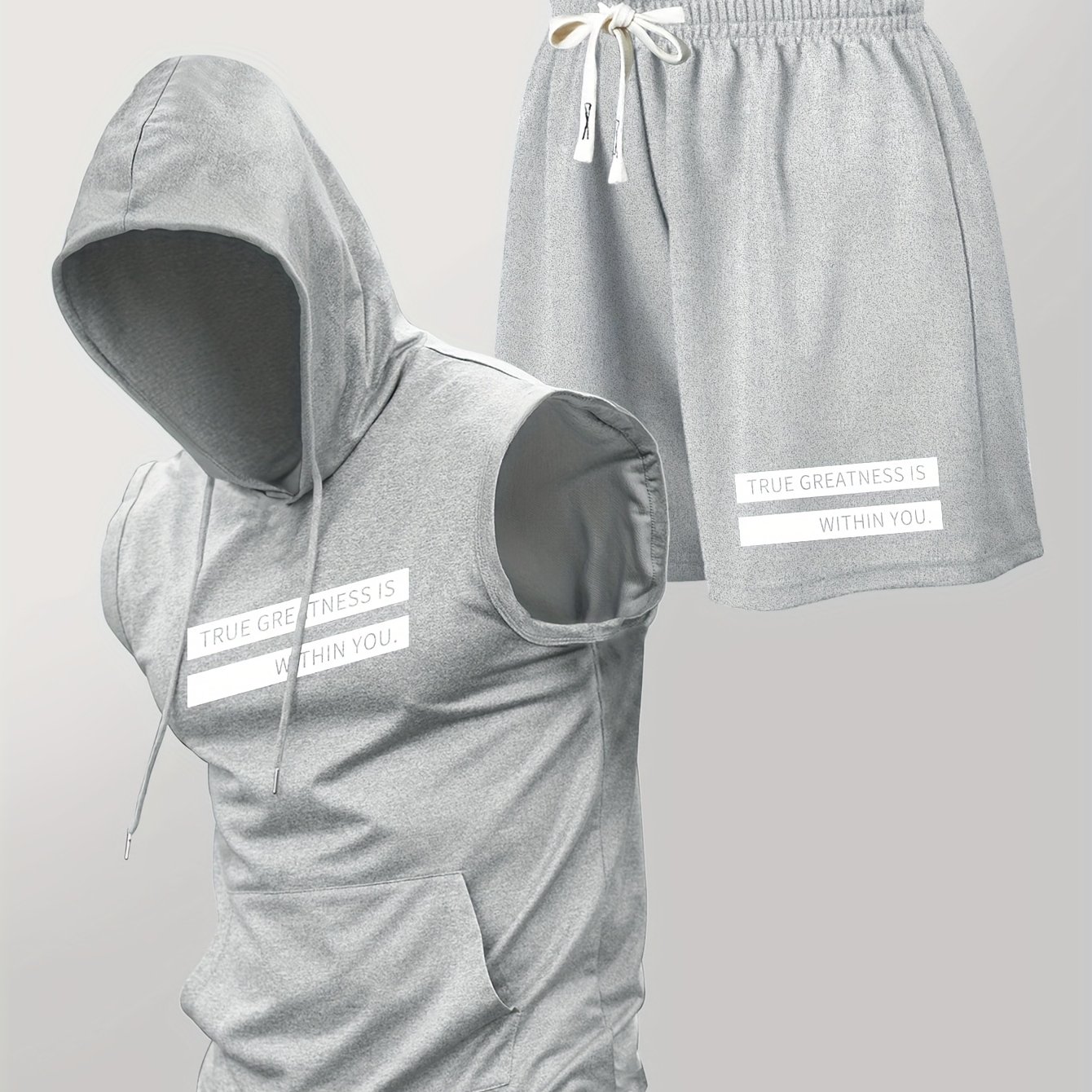 TEMU Conjunto elegante para hombre de chaleco con capucha y pantalones cortos