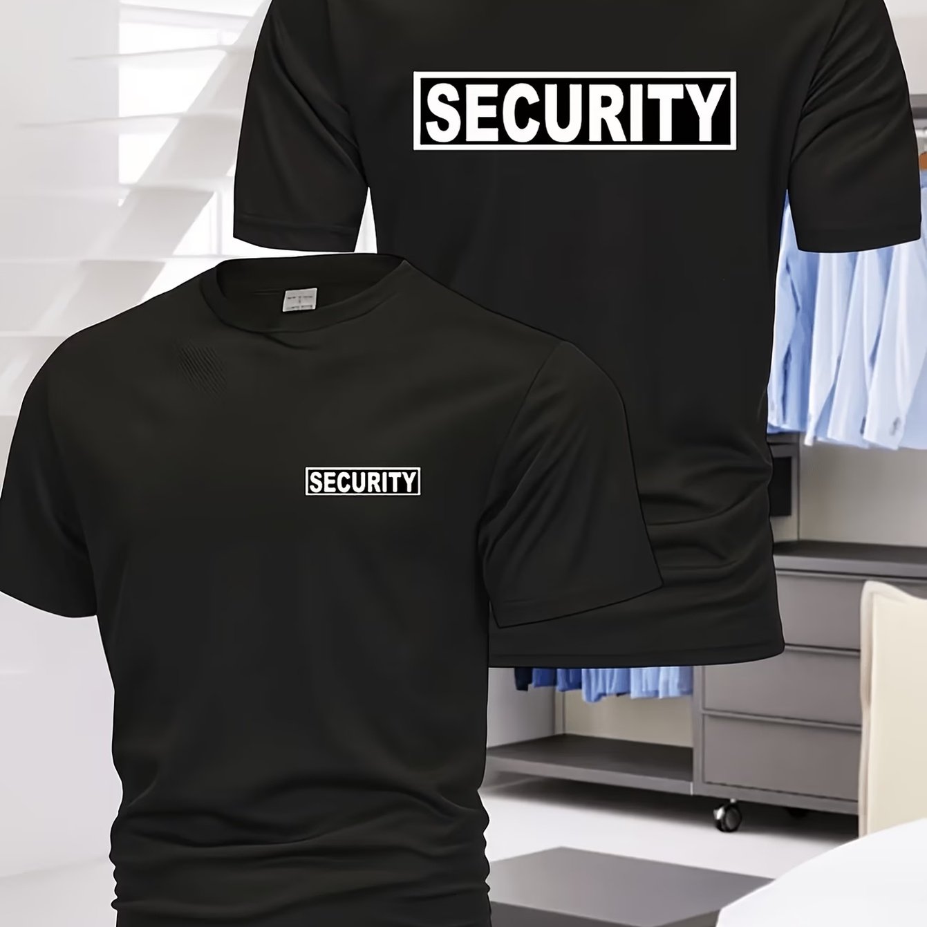 TEMU Security Double-sided Text Print Short-sleeve T-shirt, -themed Crew Neck Top, Unisex Work And Casual Top