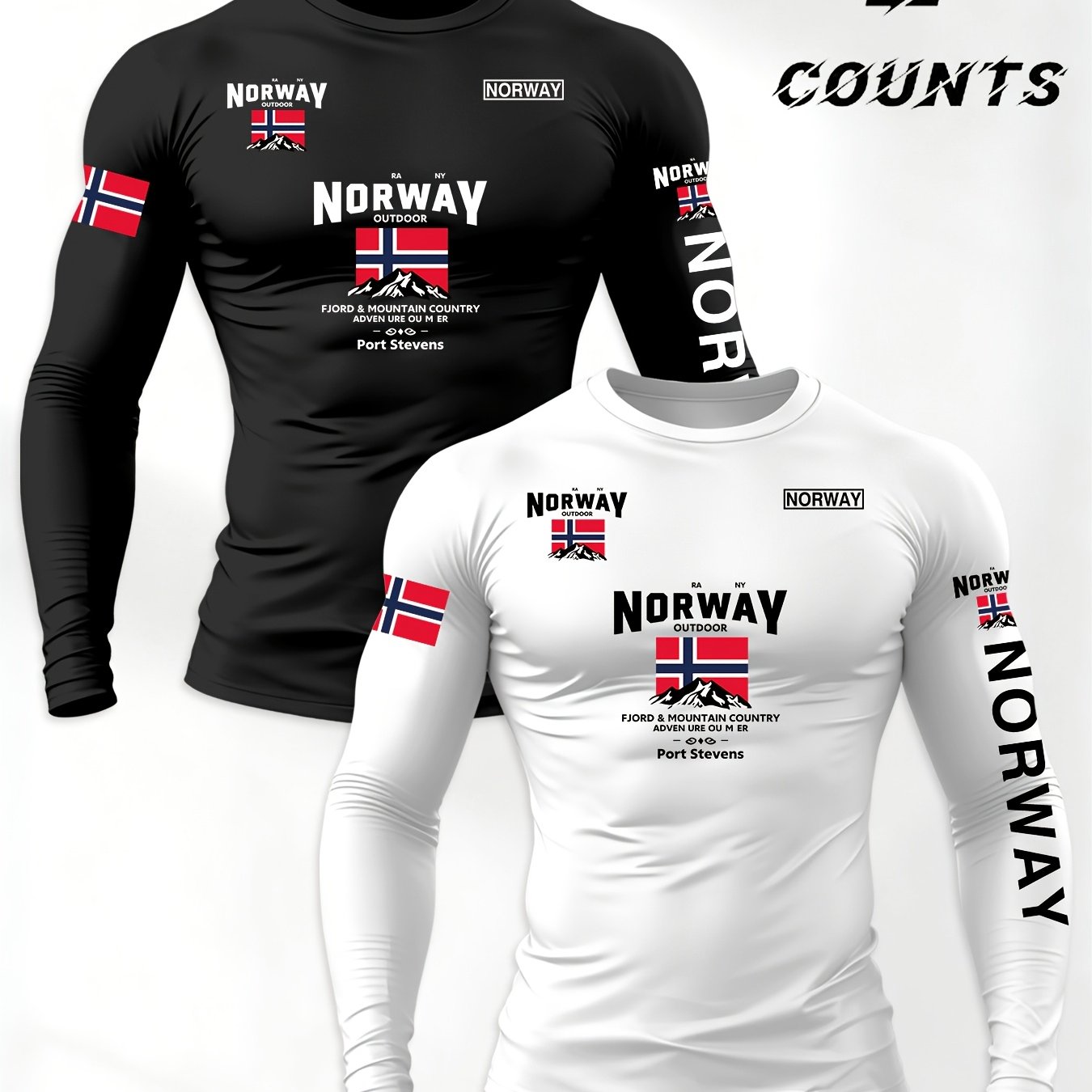 TEMU Men's Long Sleeve T-shirt 2pcss Set Print Regular Spring Autumn Long Sleeve T-shirts, Outdoor Sports Casual Long Sleeve Tops 2pcss