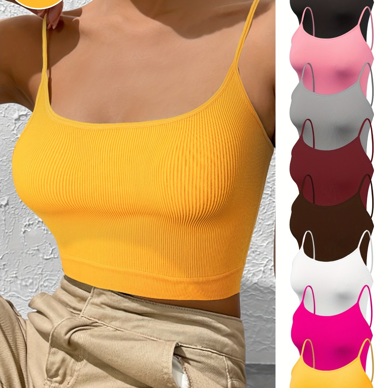 Image of 8pcs Seamless Solid Color Stretch Women's Camisole Tank Top & Outer Wear Show Bust Women's Bra Bra & Women's Underwear And Lingerie