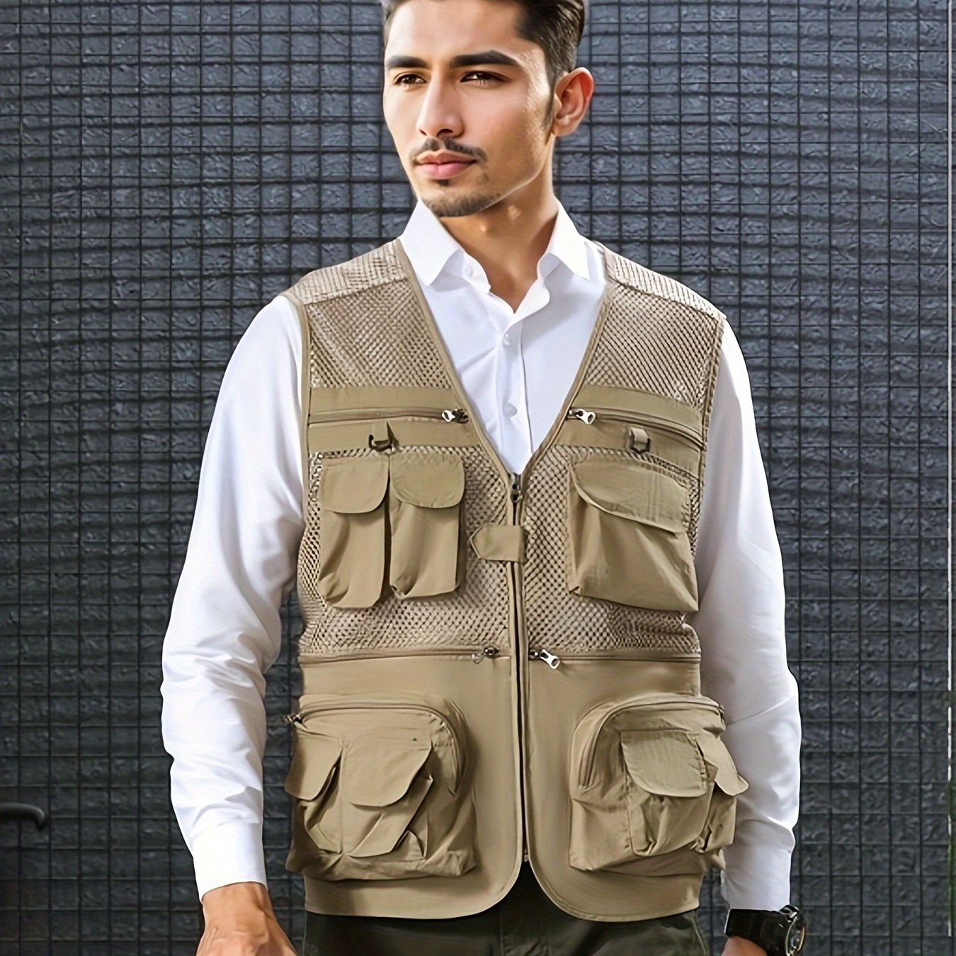 TMOYZQ Men's Outdoor Fishing Vest Casual Work Mesh Lined Vests Breathable  Waterproof Travel Photo Cargo Vest Jacket with Multi Pockets, Available in  Plus Size 