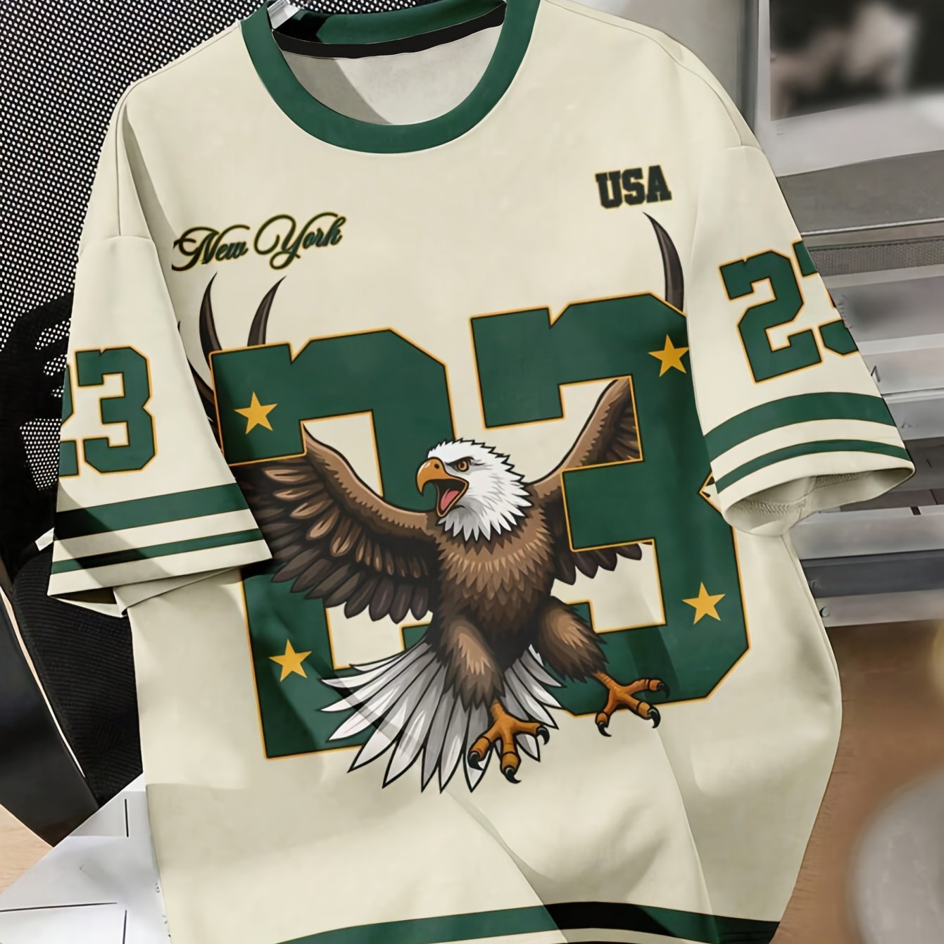 Plus Size's Crew Neck T - Shirt With Trend Eagle Number 23 Print, Loose Casual Sports Style, Stylish Retro Short - Sleeved Top For Young Plus Size, Versatile Fashionable Plus S, Plus Size