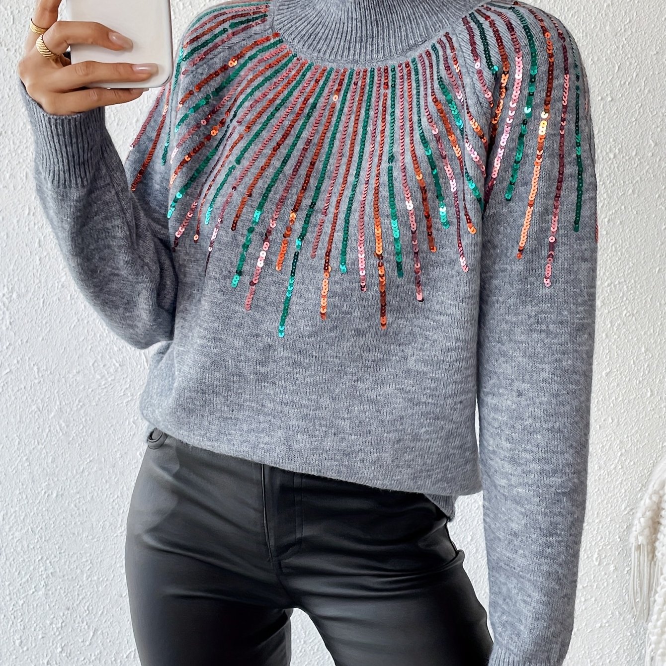 TEMU de lentejuelas con cuello de 2025, top de estilo moderno y para citas y fiestas