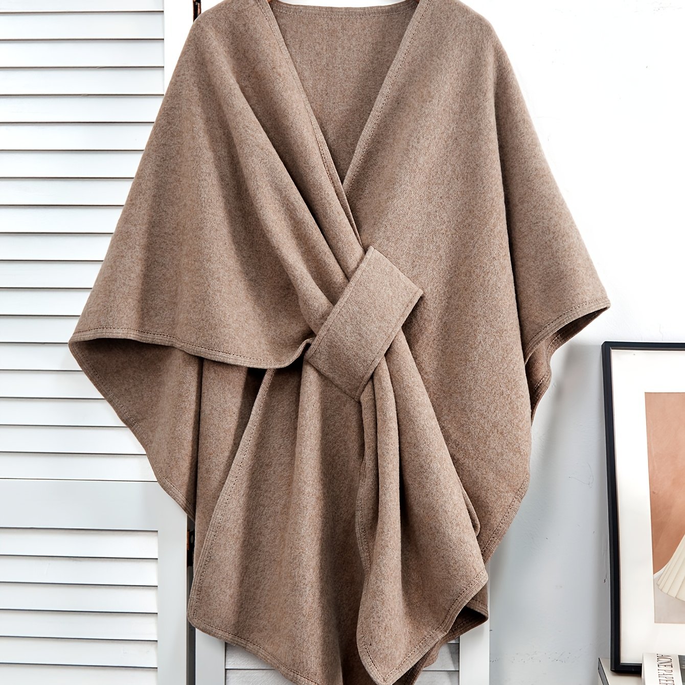 TEMU Taglie Forti, Nuovo Scialle Caldo Taglie Forti /Inverno, Mantella Classica a Quadri Europea e Americana con Lacci, Giacca Cardigan da Esterno