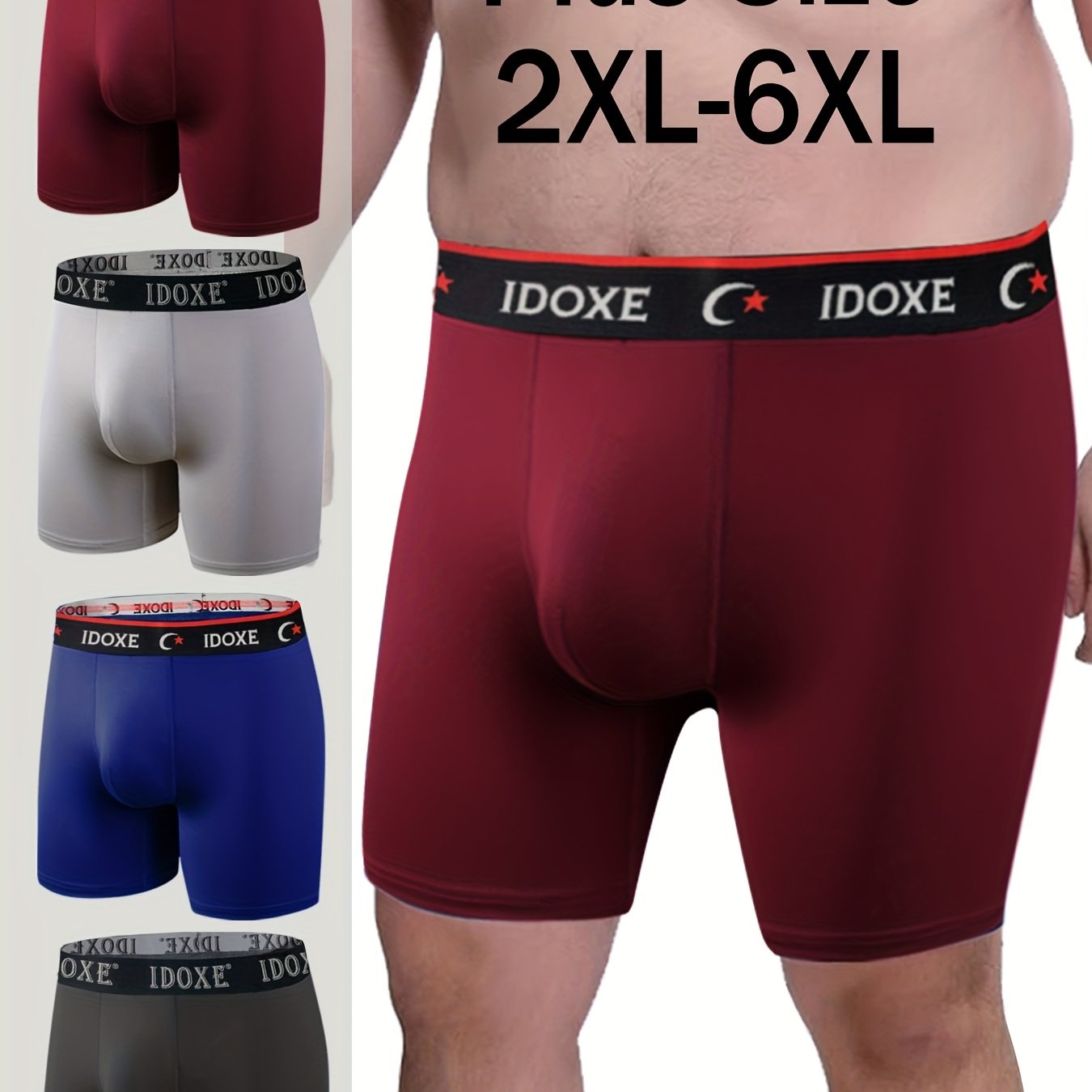 TEMU 4pcs Plus Size Solid Casual Men's Boxer Briefs - Elastic Comfortable, Soft Breathable Stylish Elastic Waistband, Durable For Daily Casual Wear,
