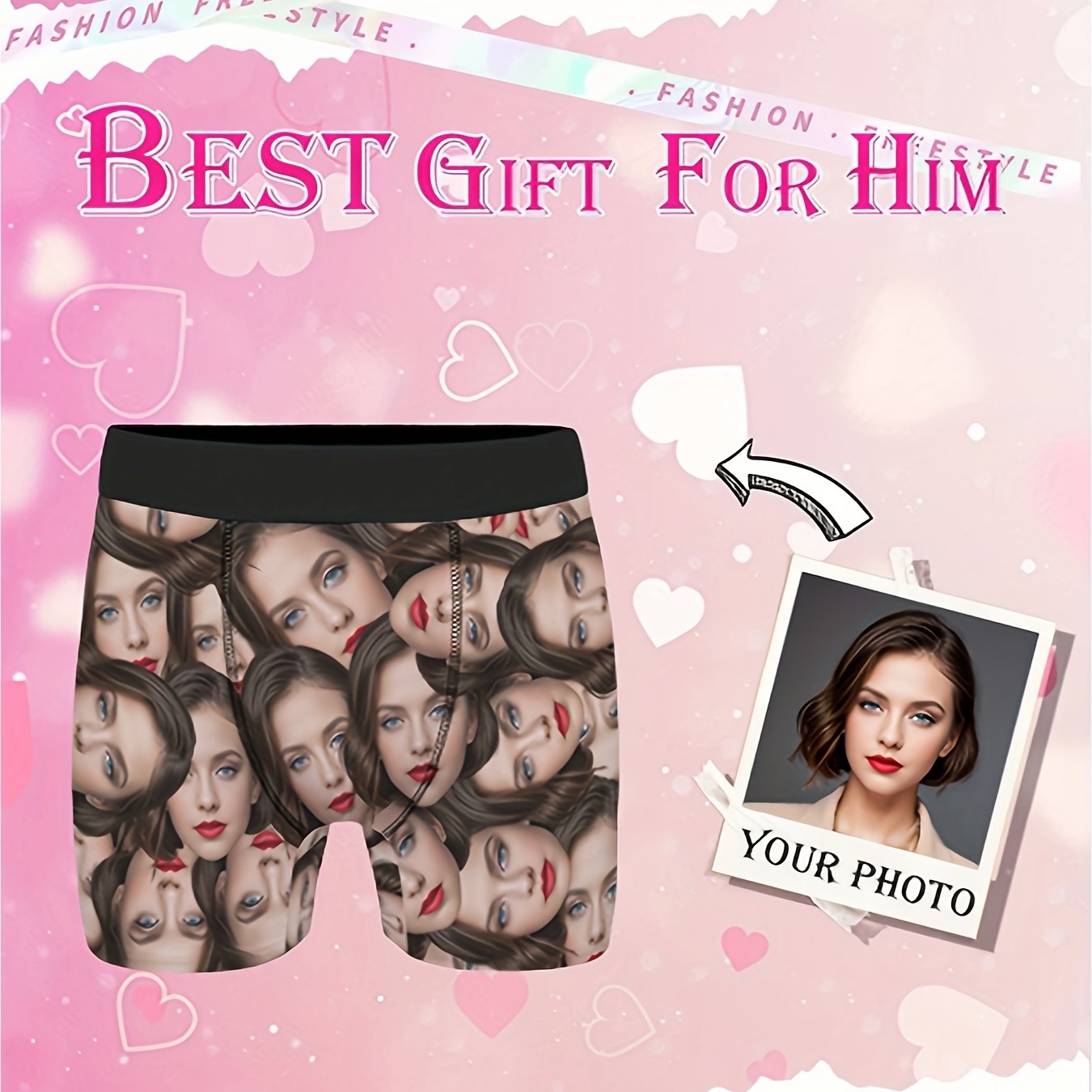 TEMU Men's Diy Custom Photo Underwear - Personalized Face & Name/text Suitable For Him/husband, High-elasticity Non- Underwear With Photo/name