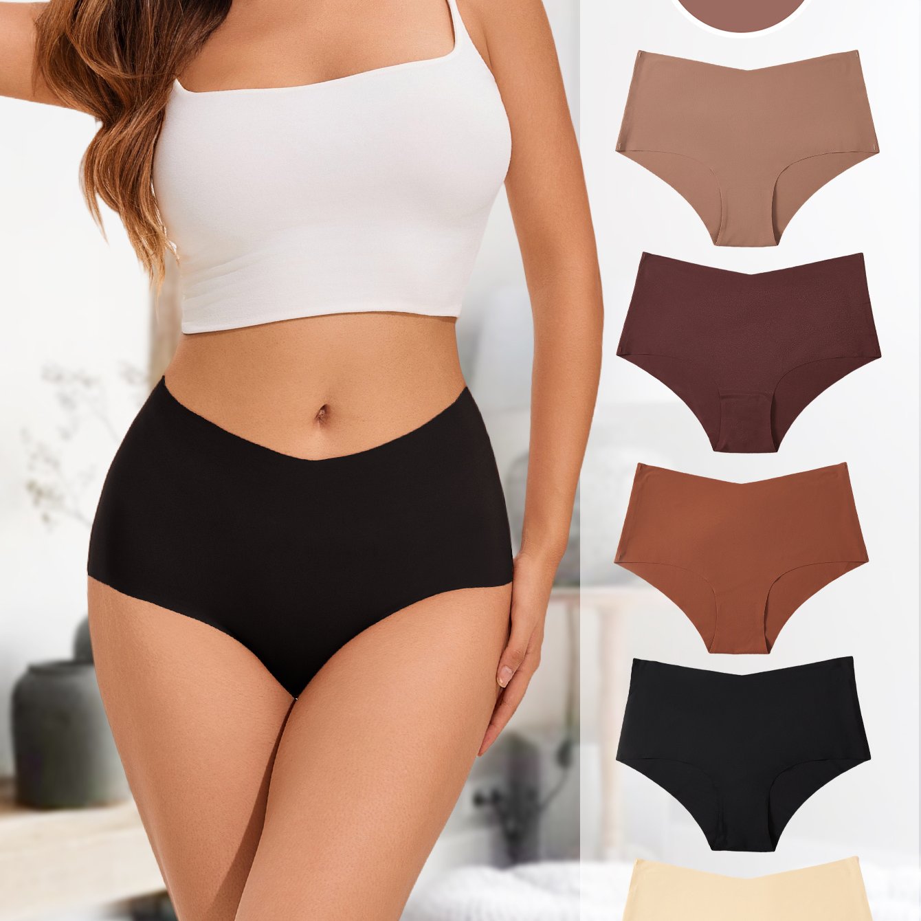 Image of 5 Women's High Waist Seamless Panties Soft Breathable Light Beige Friendly High Elasticity S-xxl Size Solid Design Fashion Comfortable High Waist Panties Minimalist Underwear High Elastic Fabric