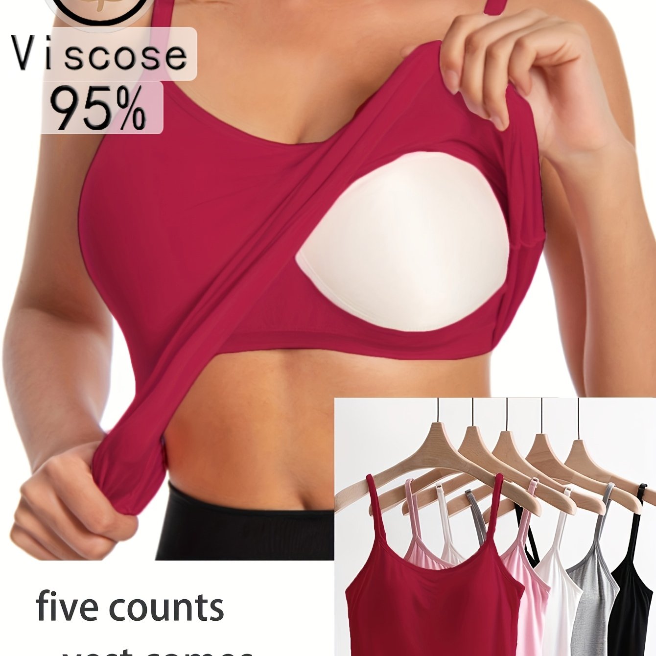 5pcs Women's Tank Tops With Built-in Bras, Padded Wearable Vests For Home And Casual Wear