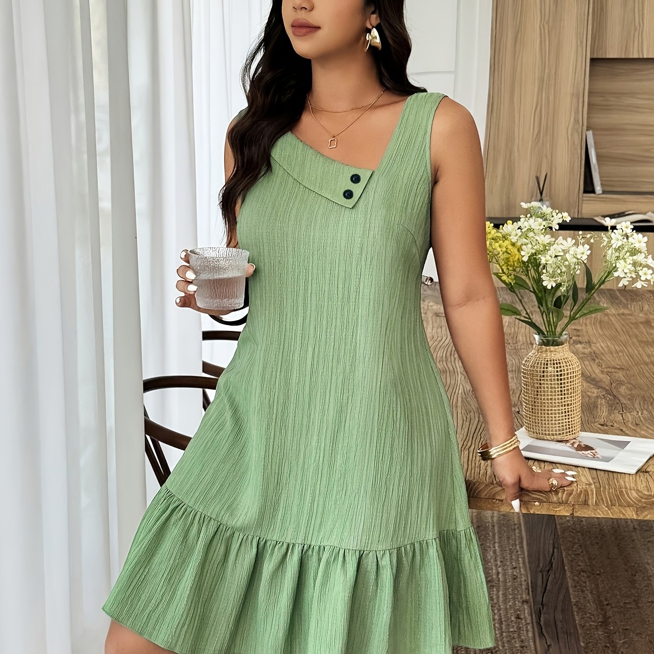 TEMU /summer Fashion Solid Color Sleeveless Beautiful Dress For Women