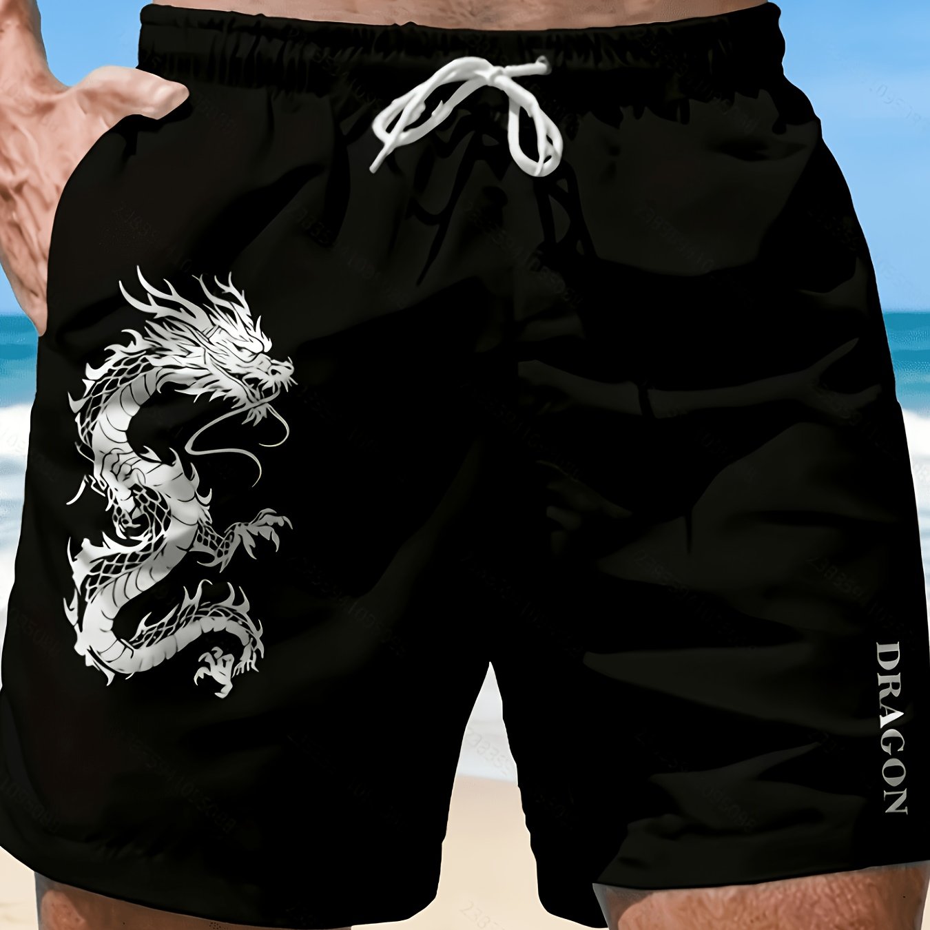TEMU Pantalones cortos de baño para hombre con estampado de - Pantalones cortos ligeros de playa y gimnasio con cintura con cordón, adecuados para